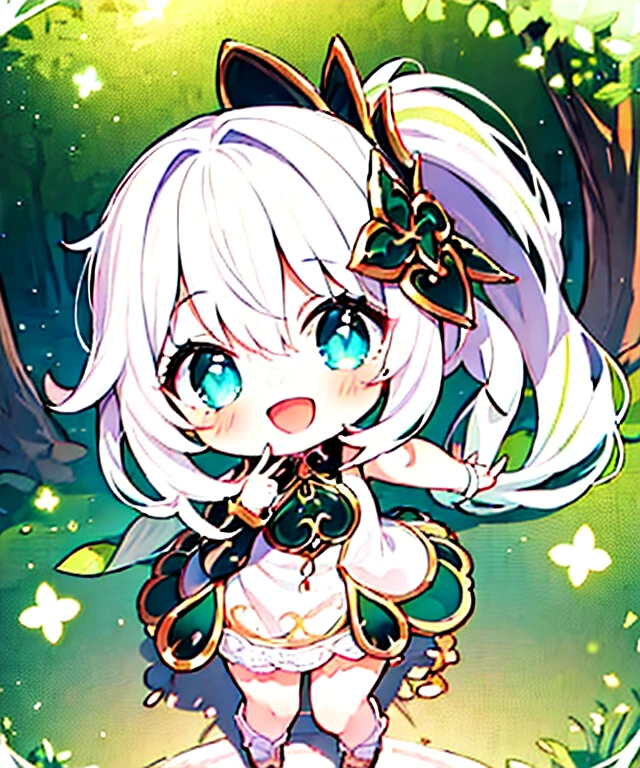 1girl, (chibi:1.3),
full body
looking at viewer, blush, smile, :d, open mouth
 girl dancing, white hair,
looking at viewer,