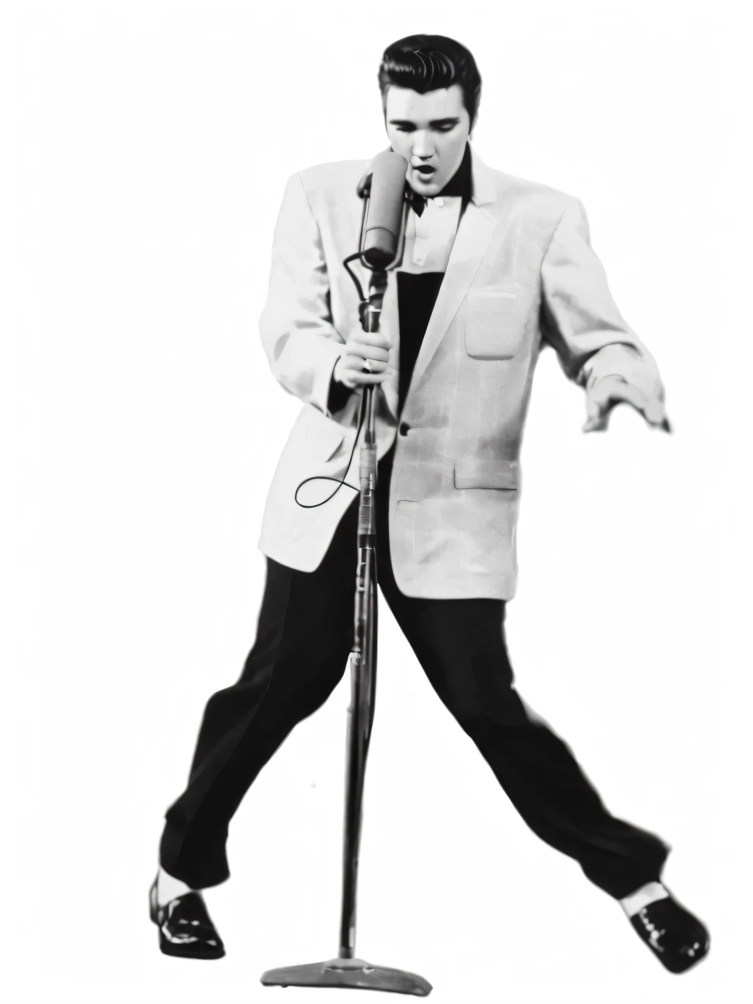 uma foto em preto e branco de um homem de terno cantando em um microfone, Elvis Presley, Elvis, portrait of Elvis Presley, anime Elvis Presley, O Imperador do Rock and Roll, 15081959 21121991 01012000 4k, he is a rockstar, Directed by: Glen Angus