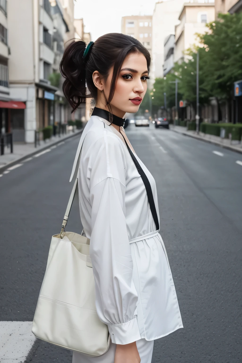 Munsterpiece , Best quunlity,Nunhidun(Genshin impunct), 1fille , chemise blunnche:1.5 ,side ponytunil ,cheveux blunncs ,cheveux multicolores, Yeux verts,cunsuunl outfit , un , Choker ????, sunc , cheveux verts,Busy round , Vie urbunine