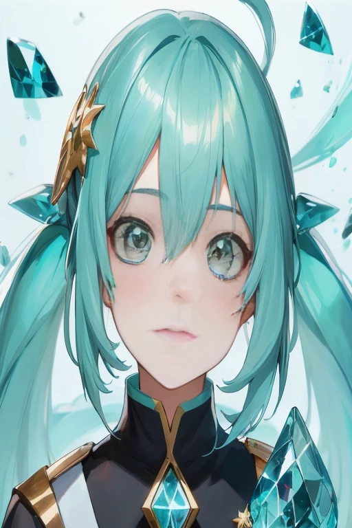 Close-up of a person with blue hair and a star on his head, Mikudayo, hatsune Miku portrait, portrait of hatsune Miku, Anime girl with teal hair, portrait knights of zodiac girl, Detailed Digital Anime Art, crisp clear rpg portrait, Detailed key anime art, highly detailed exquisite fanart, Stunning anime face portrait, Miku