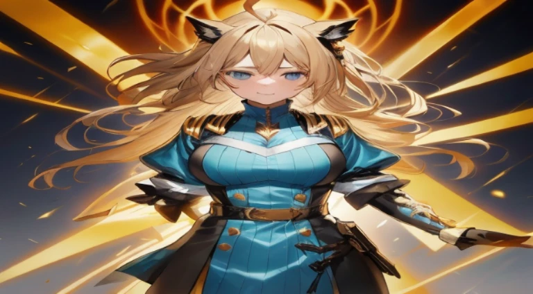 A woman in a blue dress with cat ears and a sword, Granblue Fantasy, ayaka Genshin impact, Genshin impact character, ayaka game Genshin impact, Genshin impact, cushart krenz key art feminine, guilty gear strive splash art, Genshin, video game Genshin impact, keqing from Genshin impact