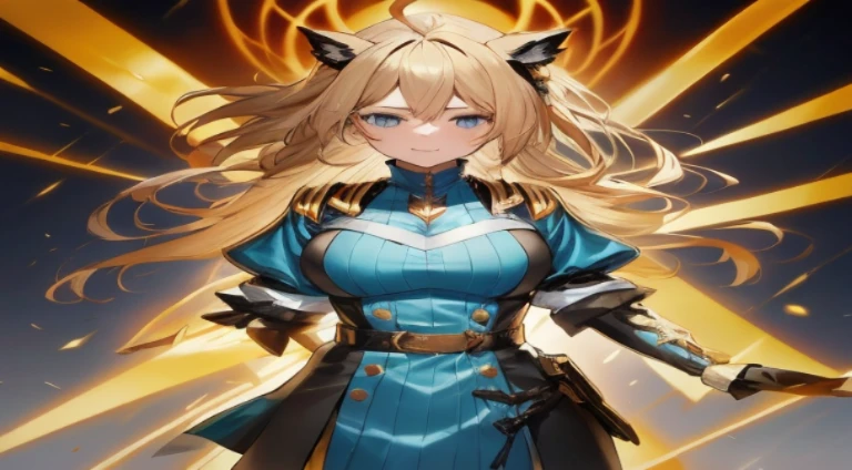 A woman in a blue dress with cat ears and a sword, Granblue Fantasy, ayaka Genshin impact, Genshin impact character, ayaka game Genshin impact, Genshin impact, cushart krenz key art feminine, guilty gear strive splash art, Genshin, video game Genshin impact, keqing from Genshin impact