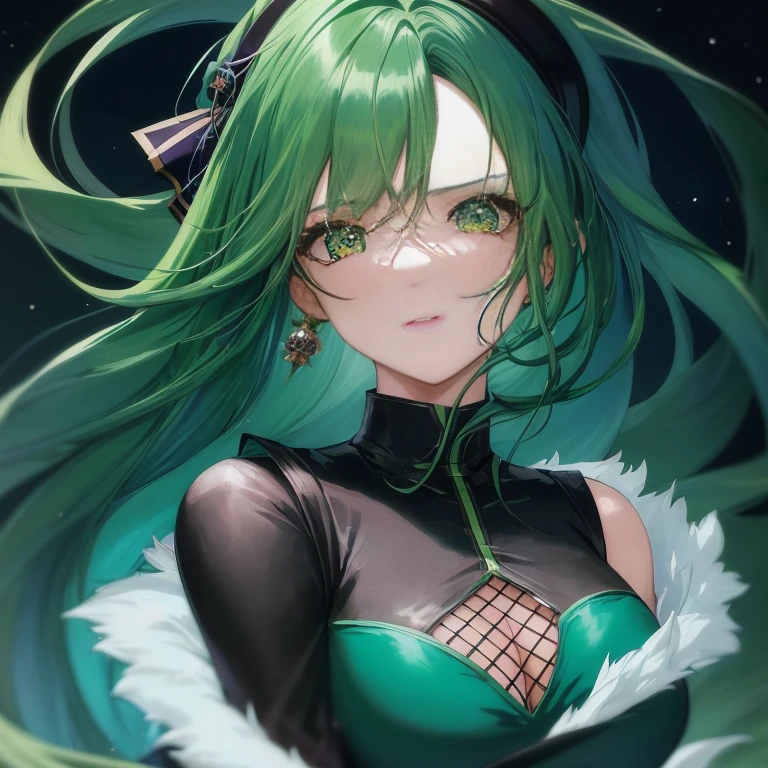 Close-up of a woman with green hair and black top, portrait knights of zodiac girl, Anime girl with teal hair, rogue anime girl, very detailed Artgerm, Anime Girl with Long Hair, Portrait of a female anime hero, artgerm lau, Mikudayo, beautiful anime woman, anime girl with cosmic hair, Style ArtGerm