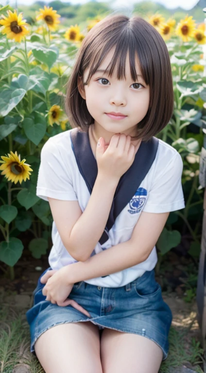 hight resolution、high-level image quality、in 8K、Real live-action、生a picturegraphy、top-quality、masterpiece、超hight resolution、生a picture、ren、Beautiful fece、masutepiece、((Obscene content))、For adults、charm of 、absurderes、((((Japan elementary school students))))、Japan Girl、((8years old))、((with round face))、((Tanuki face))、((Cute little face))、(((((A look of shame)))))、de pele branca、((chubby figure))、Juvenile physique、Smaller chest、kne、 thighs thighs thighs thighs、shorten the neck a little、(Anatomically correct)、独奏、fullllbody、Very nice、(((Children's Clothing:1.0) ))、 ((Pubic area))、(Mansuji)、((Children's Clothing))、(Photorealsitic:1.37)、Photon mapping、Realistic、Radio City、Physically Based Rendering、depth of field rally background、a picture、(((a junior idol in Japan)))、Sparkling eyes、shiny lip、too bright natural light、The Bright Sun、Too bright sunlight、(((((8years old)))))、(((Pubic area)))、((Phetcha Pai))、Alone、((((Peeing))))、Only one person,Short hairstyles、Short-cut hair、 (((The background is a sunflower field)))、NSFW