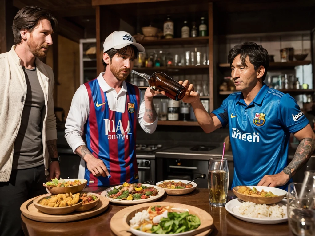 Lionel Messi drinking nepali local wine with momos and nepali people in inter miami jersey