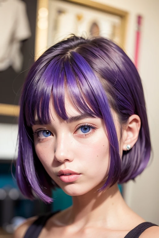 ((best quality)), ((masterpiece)), (detailed), perfect face, purple hair, bright blue eyes