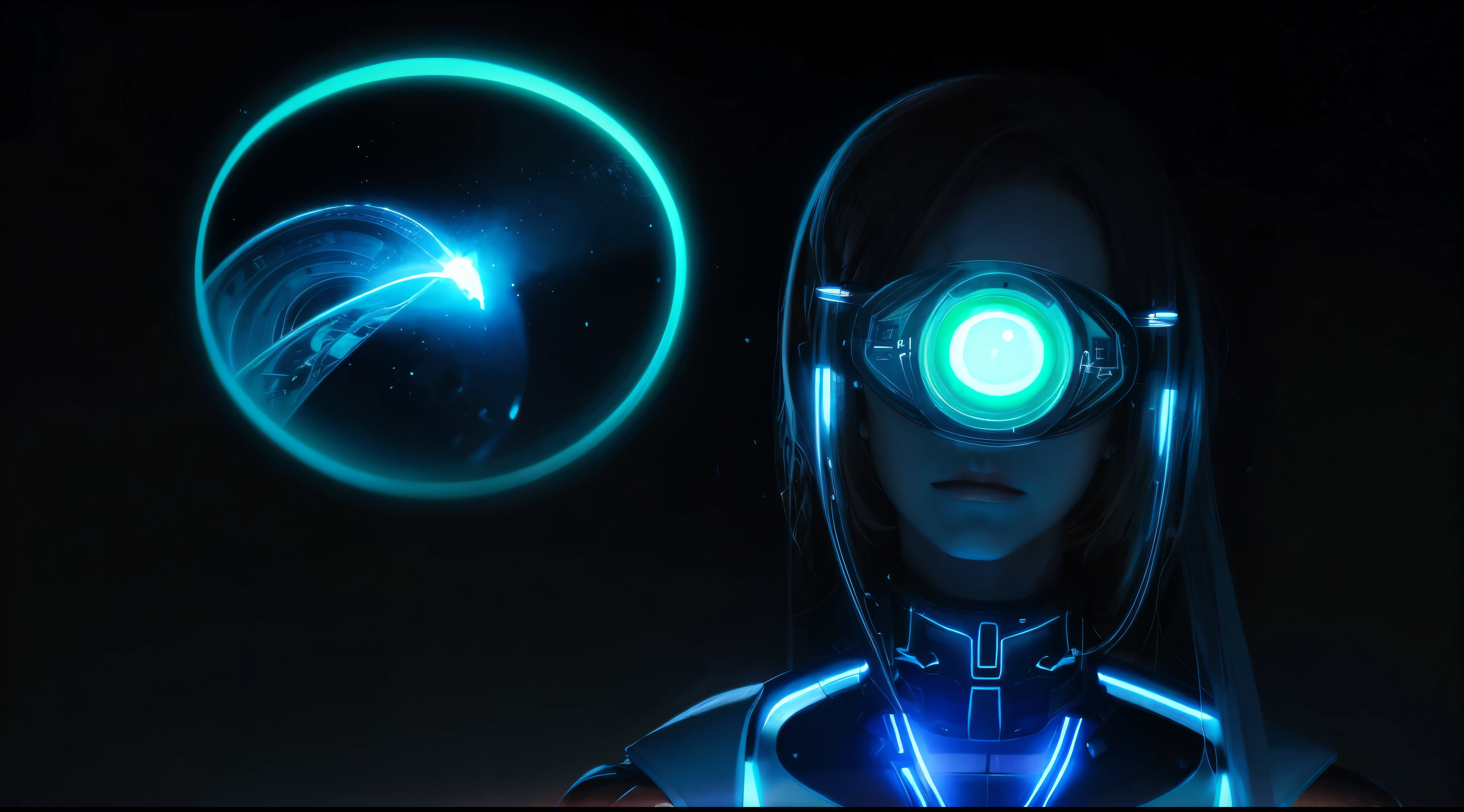 Bio-luminescence [s4g0d:0.6], Spiral doors, sporty attire, [fluorescent hair:0.7], galactic cybernetic mask
