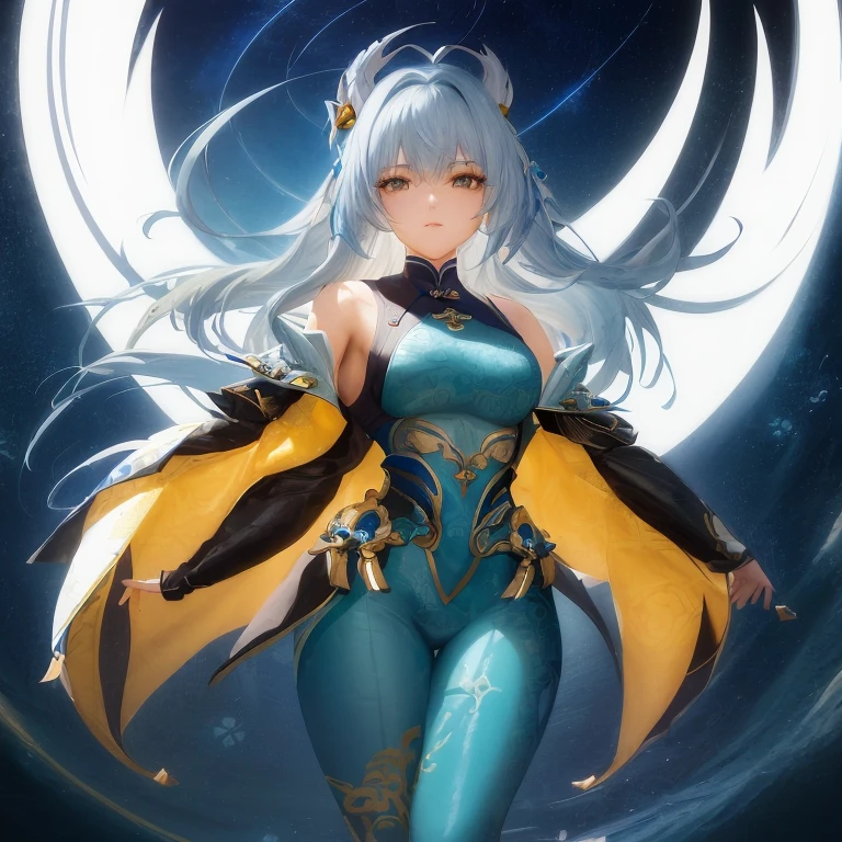 Close-up of a woman dressed in blue and yellow, portrait knights of zodiac girl, knights of zodiac girl, very detailed Artgerm, white haired god, Trending on ArtStation pixiv, ArtGerm on ArtStation Pixiv, anime goddess, keqing from genshin impact, beautiful fantasy anime, beautiful celestial mage, full-body xianxia