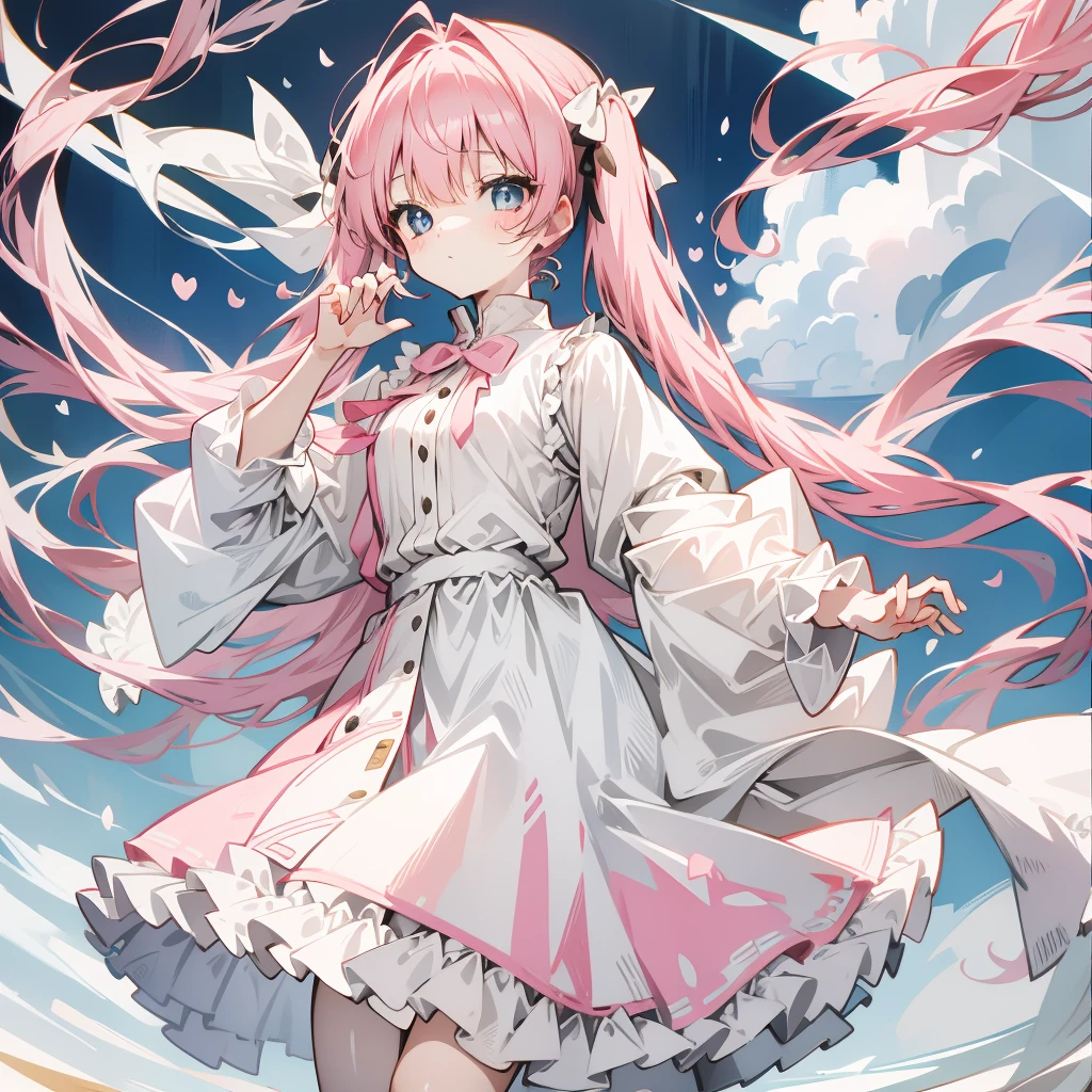 Pink hair,Cream white with pink clothes,Cute beautiful girl