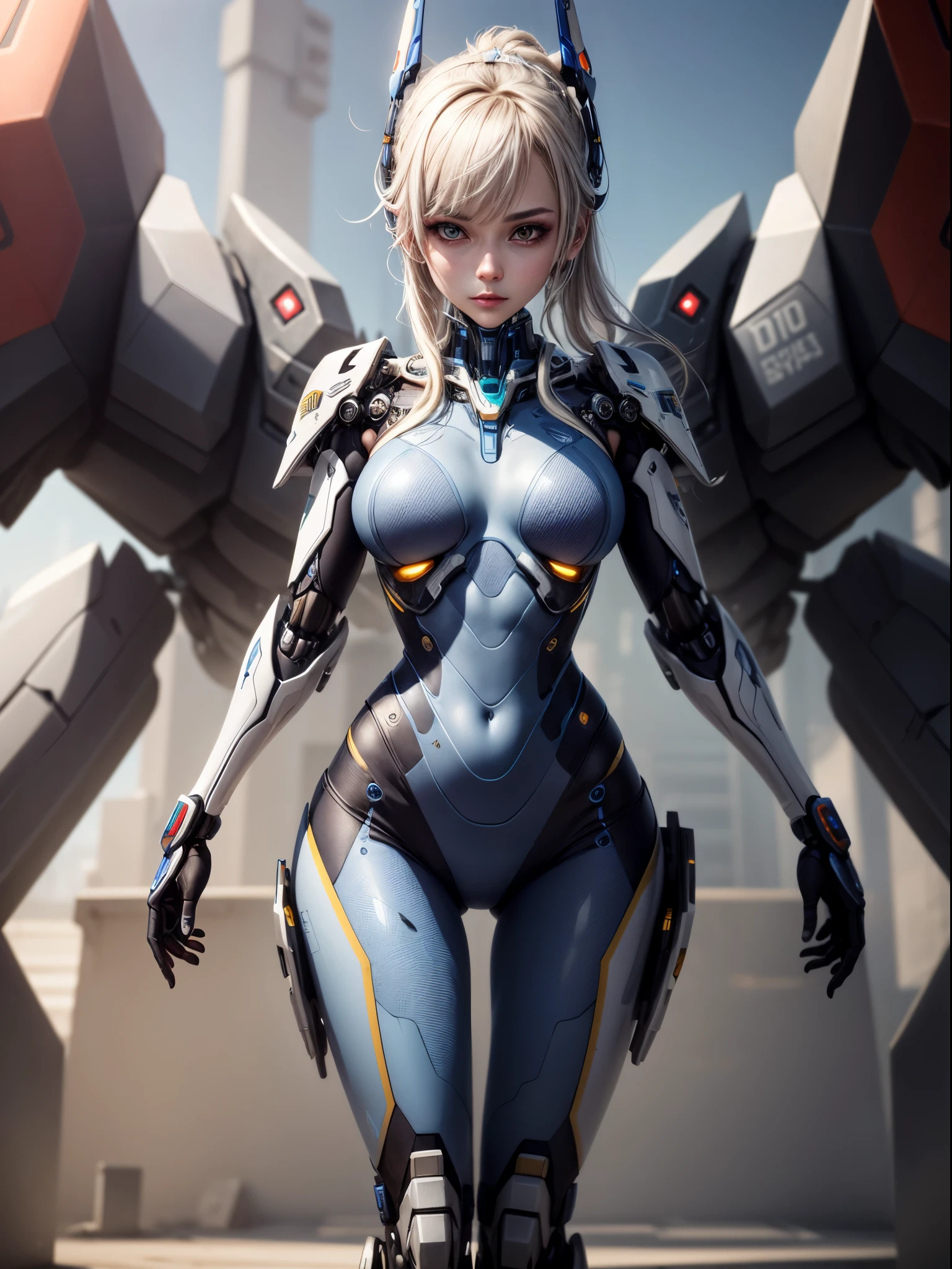 ctextured skin, super detailing, high detal, high qulity, Best quality at best, A high resolution, 1080p, hdd, a beauti、She wears a futuristic Up mecha(Up)