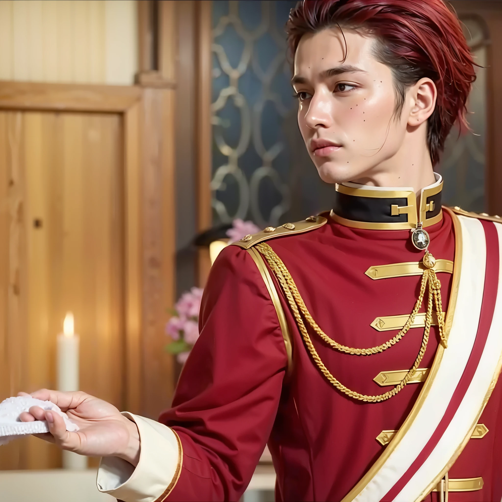 Masculine boy, red hair, clean and masculine face