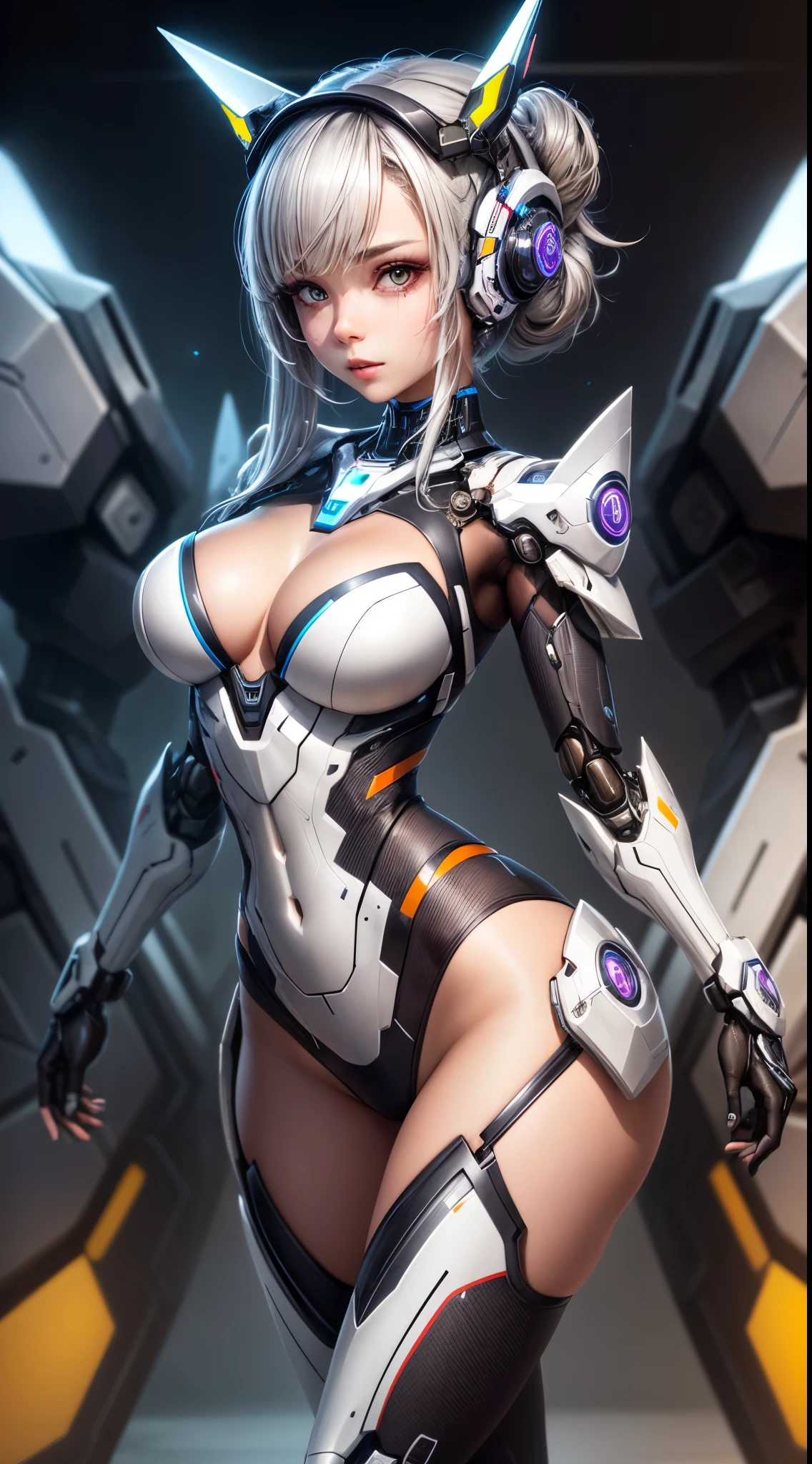 ctextured skin, super detailing, high detal, high qulity, Best quality at best, A high resolution, 1080p, hdd, a beauti、She wears a futuristic Up mecha(Up)