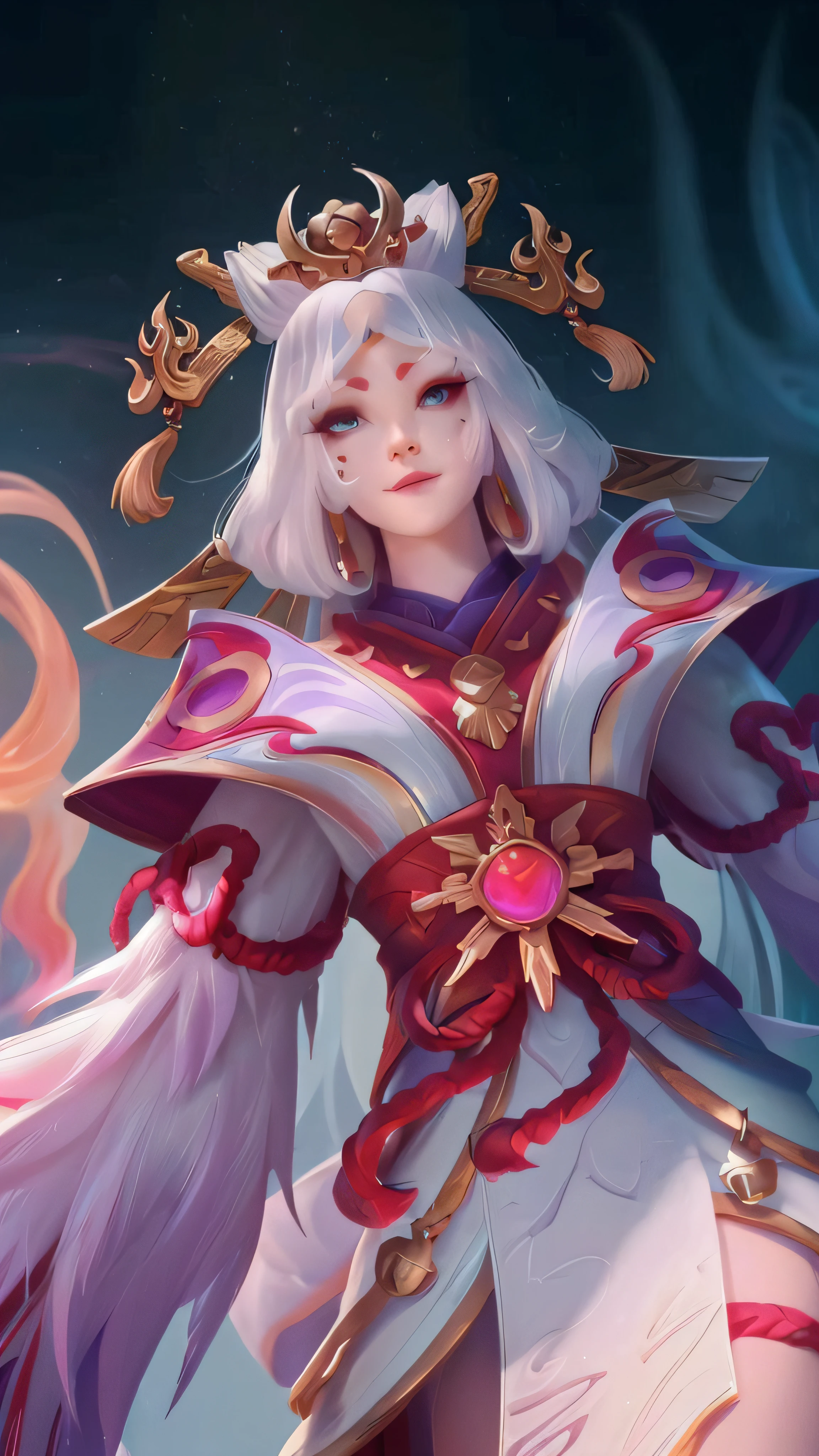 a woman with white hair and a crown on her head, onmyoji detailed art, onmyoji portrait, onmyoji, white haired deity, beautiful celestial mage, ne zha from smite, heise jinyao, inspired by Lan Ying, astri lohne, inspired by Ju Lian, portrait knights of zodiac girl, inspired by Pu Hua