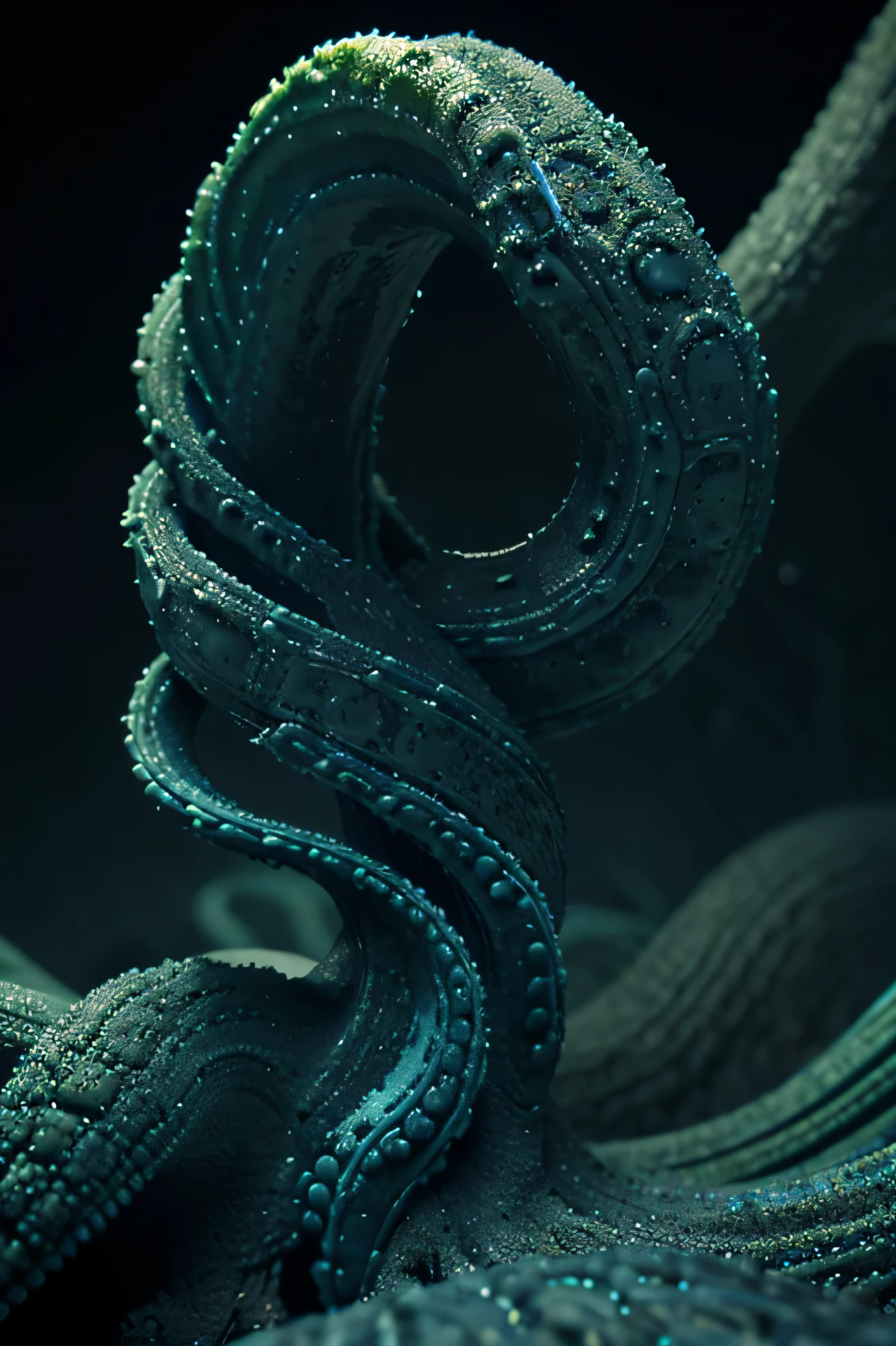 a tentacle made of nanobiotech carbon in blue and green