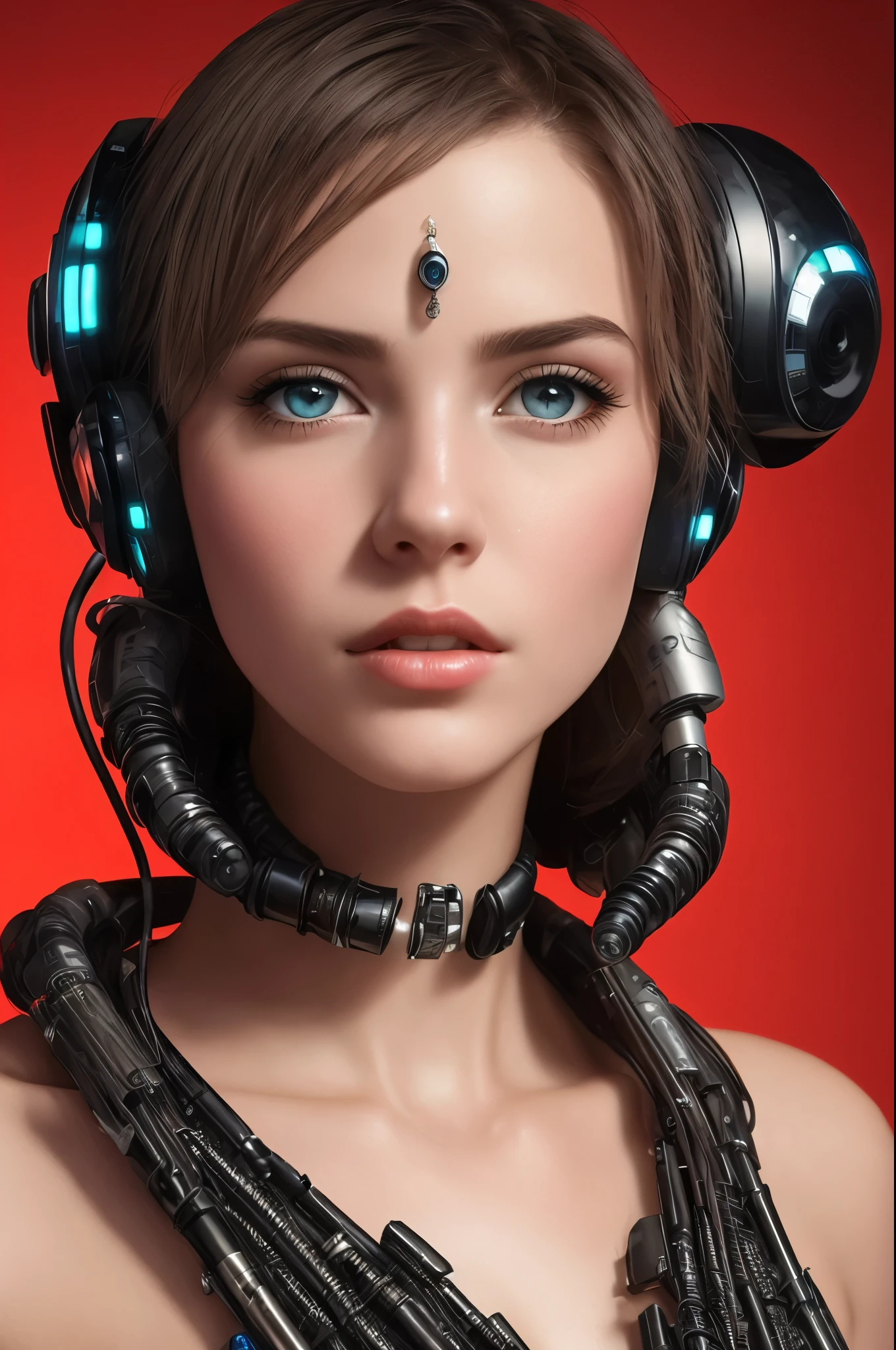Complex 3d rendering super detailed beautiful porcelain silhouette woman android face, Cyborg, droidic parts, 150mm, Beautiful studio soft lighting, rim-light, vibrant detail, Luxury cyberpunk, Lace, hyperactual, Anatomical, face muscles, Cable Electrical Wire, micro Chip, Elegant, beatiful background, octaneratingrendering, H. r. Giger style, 8K, Best quality at best, tmasterpiece, illustratio, Extremely Delicately Beautiful, The is very detailed ,CG ,unified ,the wallpaper, (actual, photo-actual:1.37),Amazing Cleavage, finely detailled, tmasterpiece,Best quality at best,offcial art, The is very detailed CG unified 8K the wallpaper, absurd res, incredibly absurd res,  droid, Silver beads, full bodyesbian, sitted