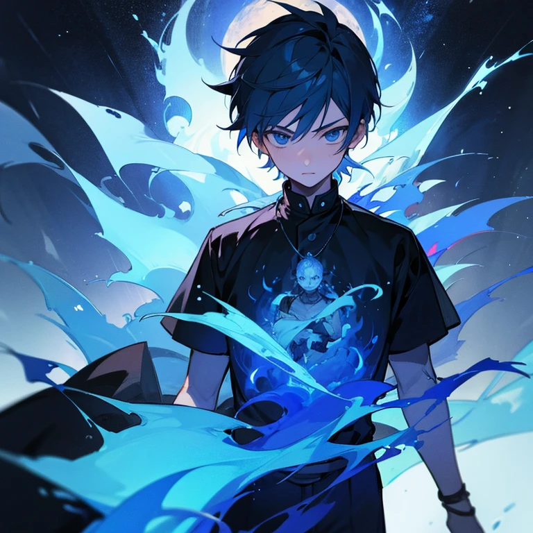 Boy in middle of blueflames