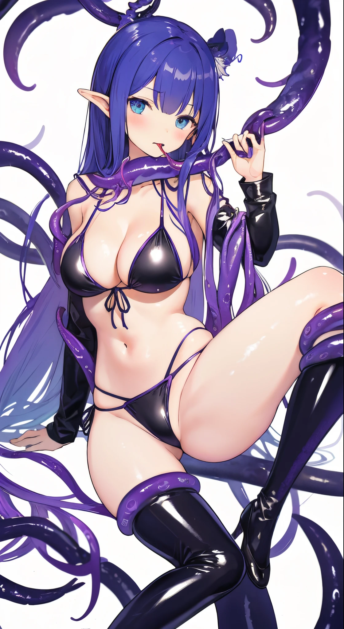 bit girl,indecent expression,Latex Clotinicro Bikini Collection Gorgeous and Shy,Enlarged buttocks,tentaculata,长满了tentaculata,tentaculata周围,有tentaculata触碰着她,史莱姆和tentaculata被吸走, 许多tentaculata,tentaculata服装