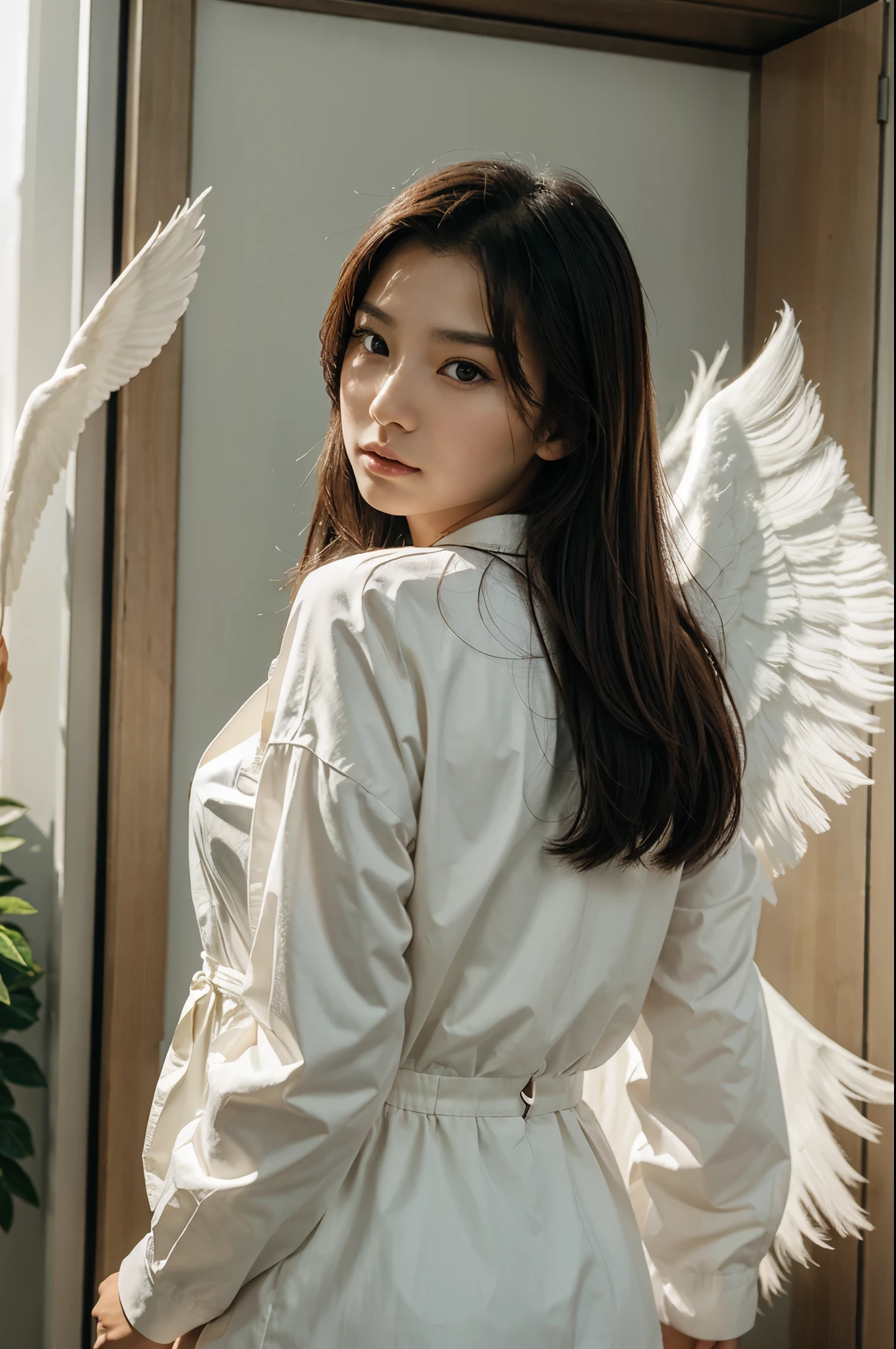 Beautiful angel in white dress, Art Station Chengwei, radius, white fur
