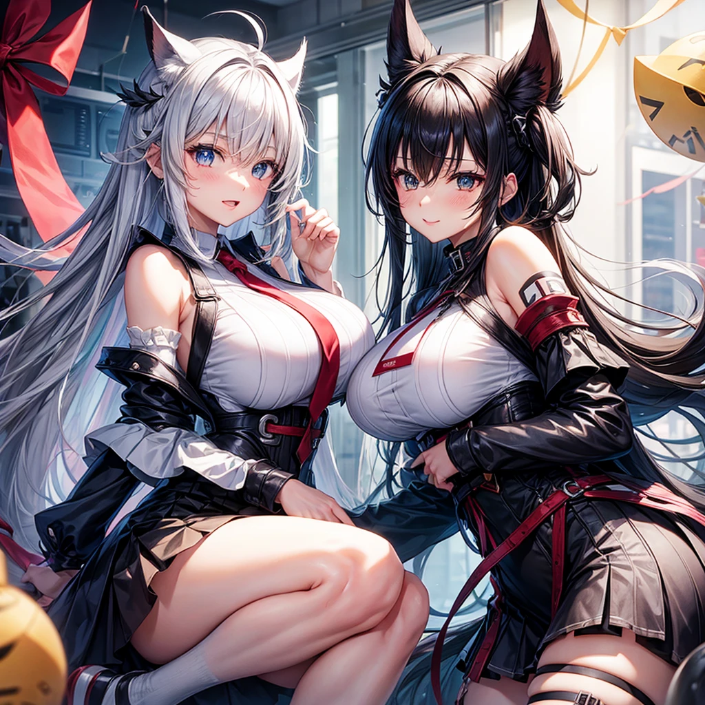 group anime characters sitting on a bed with their backs to the camera, Wlop e Sakimichan, Jazz e Rossdraw, Caudas duplas, Fazer videogame Azur Lane, garotas de anime, Personagens de Azur Lane, night core, Estilo de pista Azur, duas lindas garotas de anime, anime moe artstyle, na empresa Pixiv