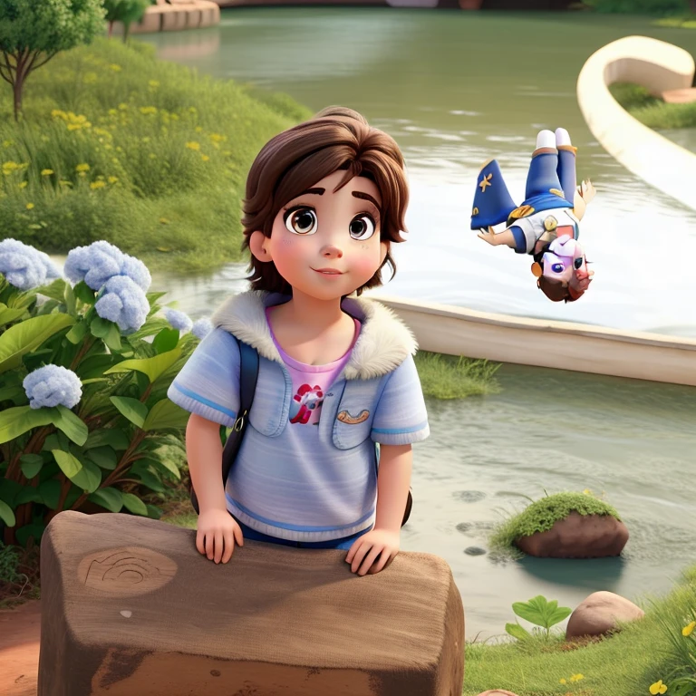 A brunette child Disney Pixar style, alta qualidade, melhor qualidade