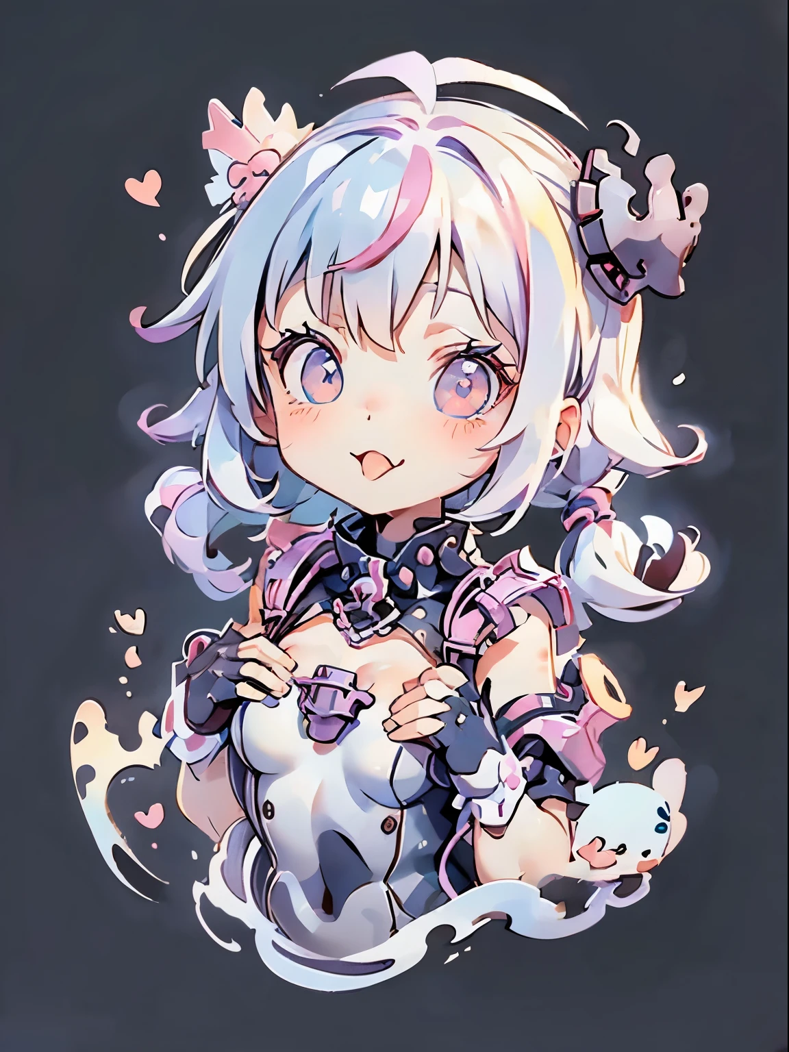 a sticker、おっぱいのa sticker、シンプルなa sticker、tchibi、Colossal tits、cleavage of the breast、Super close-up of the chest、Depiction of only the chest、tongue、sticking out the tongue、long tongue、Mouth open、Cyber Girl、Draw nothing in the background、white backgrounid、