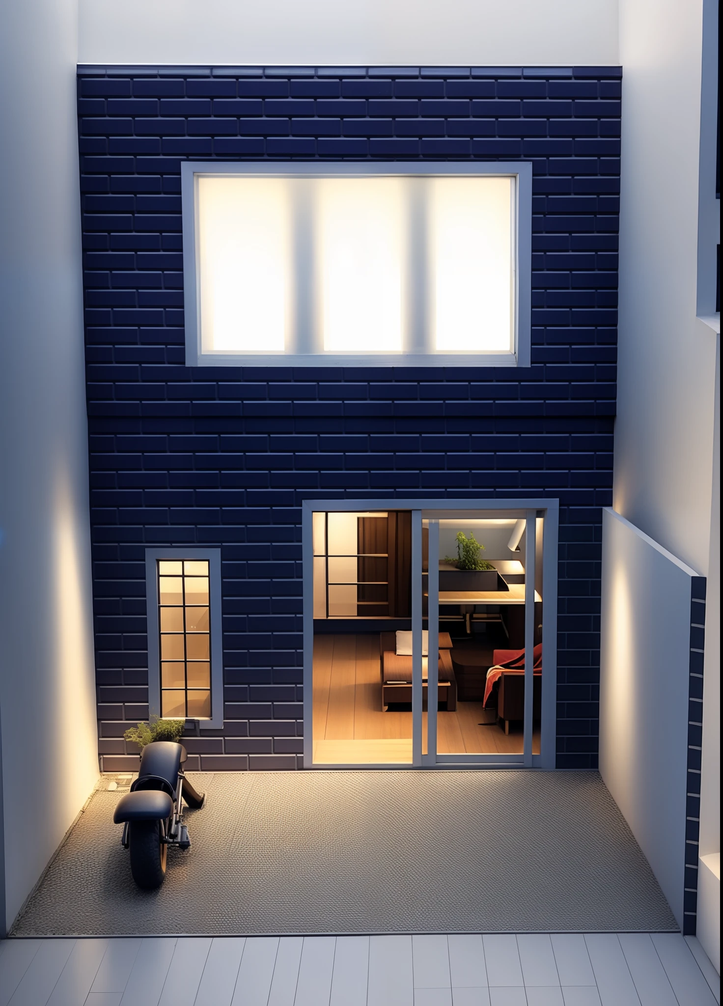 Exterior, morden house, dynamic light, curve linear