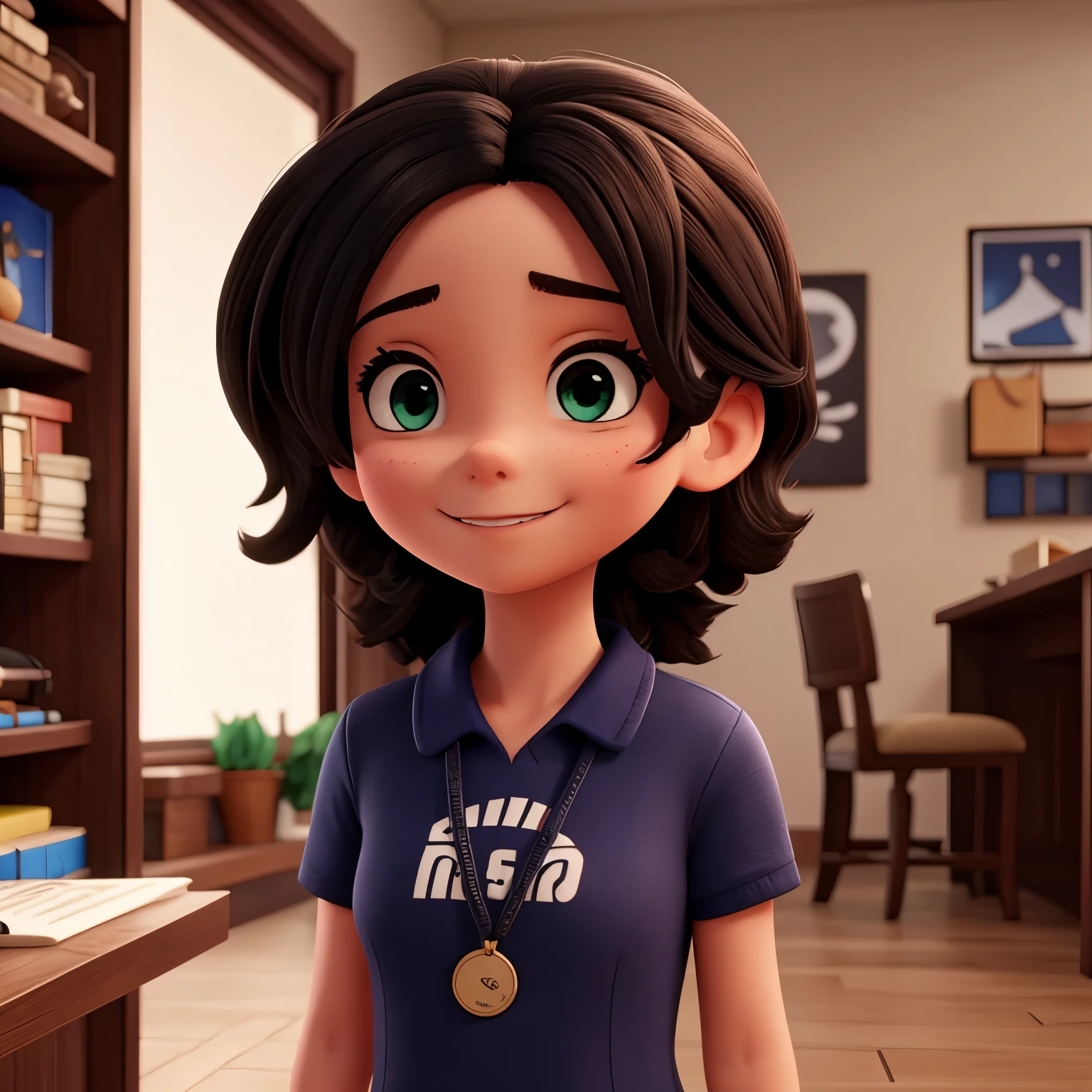 com Cabelo Cacheado preto, sem um Quarto Gamer