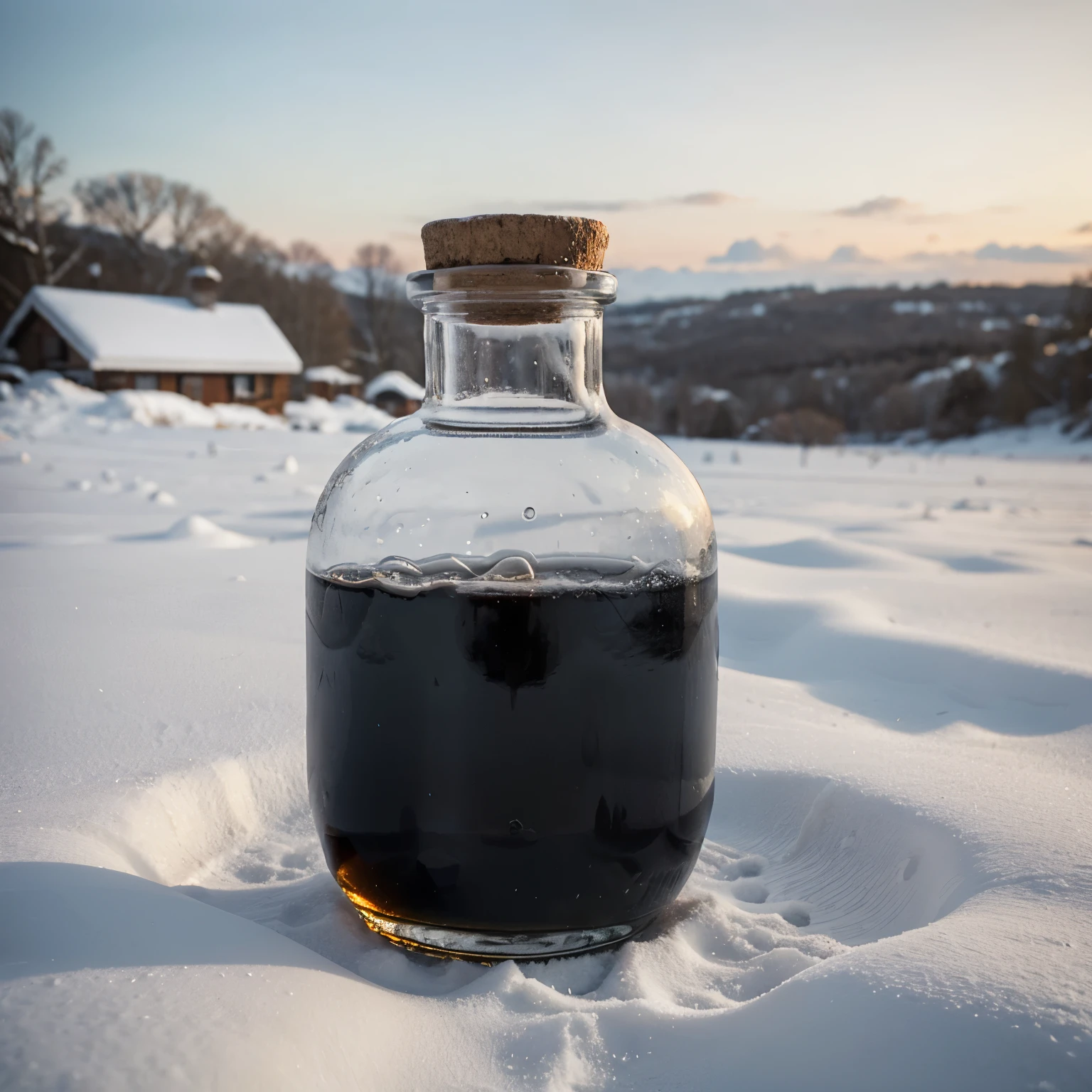 Bottle in a winter landscape