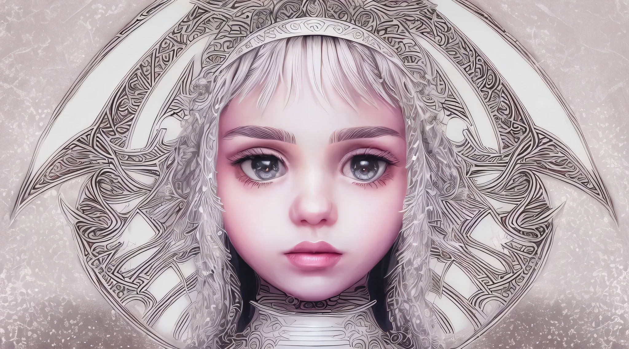 ((Obra-prima, Soberba, Super Detalhada, alta resolução)), solo, pretty girl ALIEN CHILD , olhos brilhantes, olhos perfeitos, 15 anos, tema ouro preto e branco,