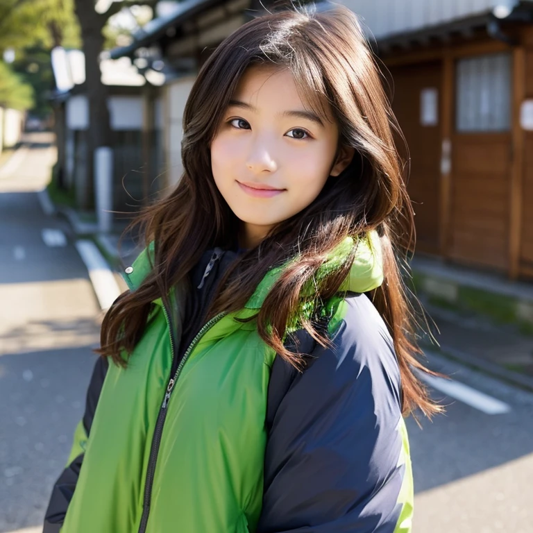 Wearing a down jacket、Japan Beautiful Girl、15yo student、