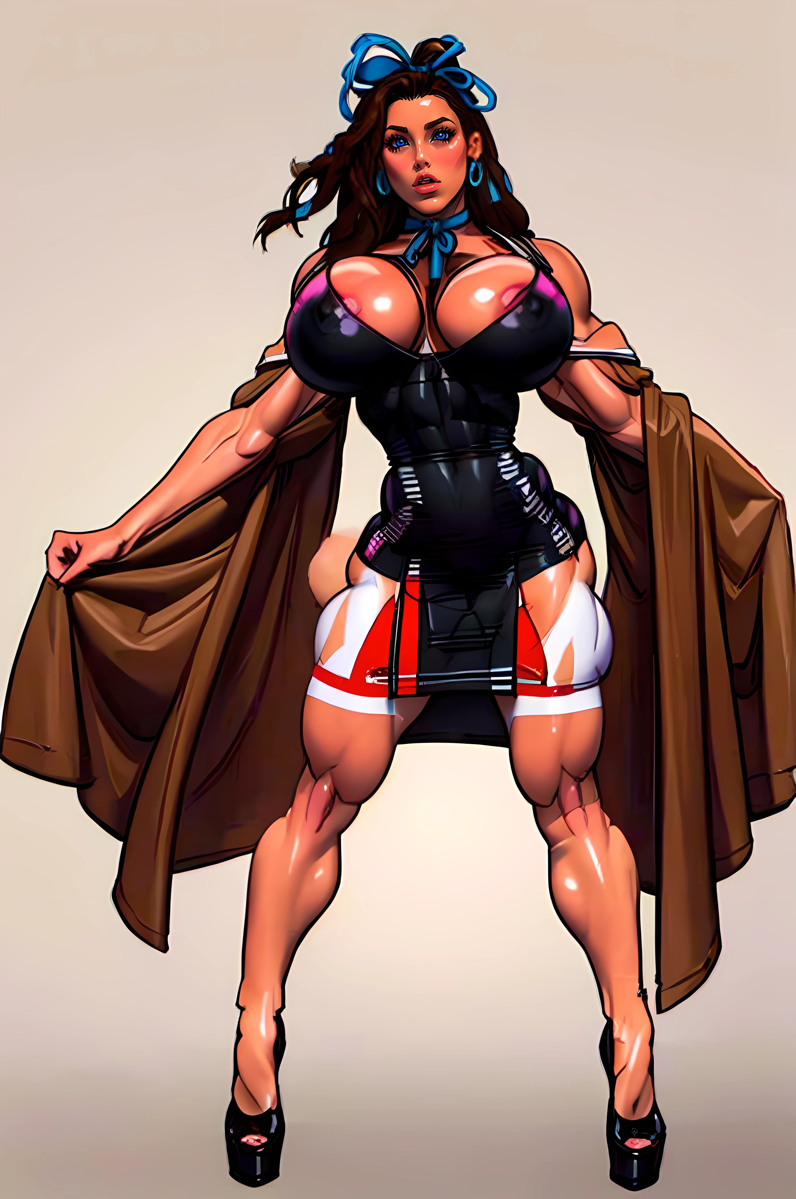 ((masterpiece)),(((best quality))),((full body view)) ((native american girl)), (1girl), ((solo woman)),illustration, native girl, (((huge muscles))), sexy bimbo, ((gigantic breasts)), black hair, ((detailed face:1.4)), beautiful woman, (native:1.4) (ribbon dresses:1.3) , shiny skin, scribbles and marks,(puffy lips:1.4) , rough sketches, pose, 8k,16k, ( background, white background: 1.3) beige color palette, brown legs, brown arms, brown face