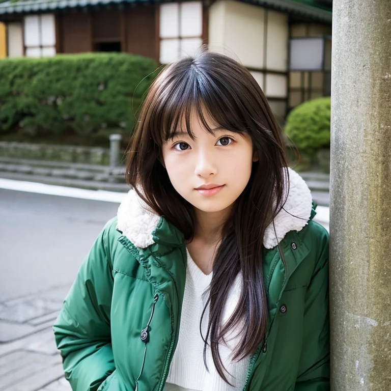 Wearing a down jacket、Japan Beautiful Girl、sixteen years old、