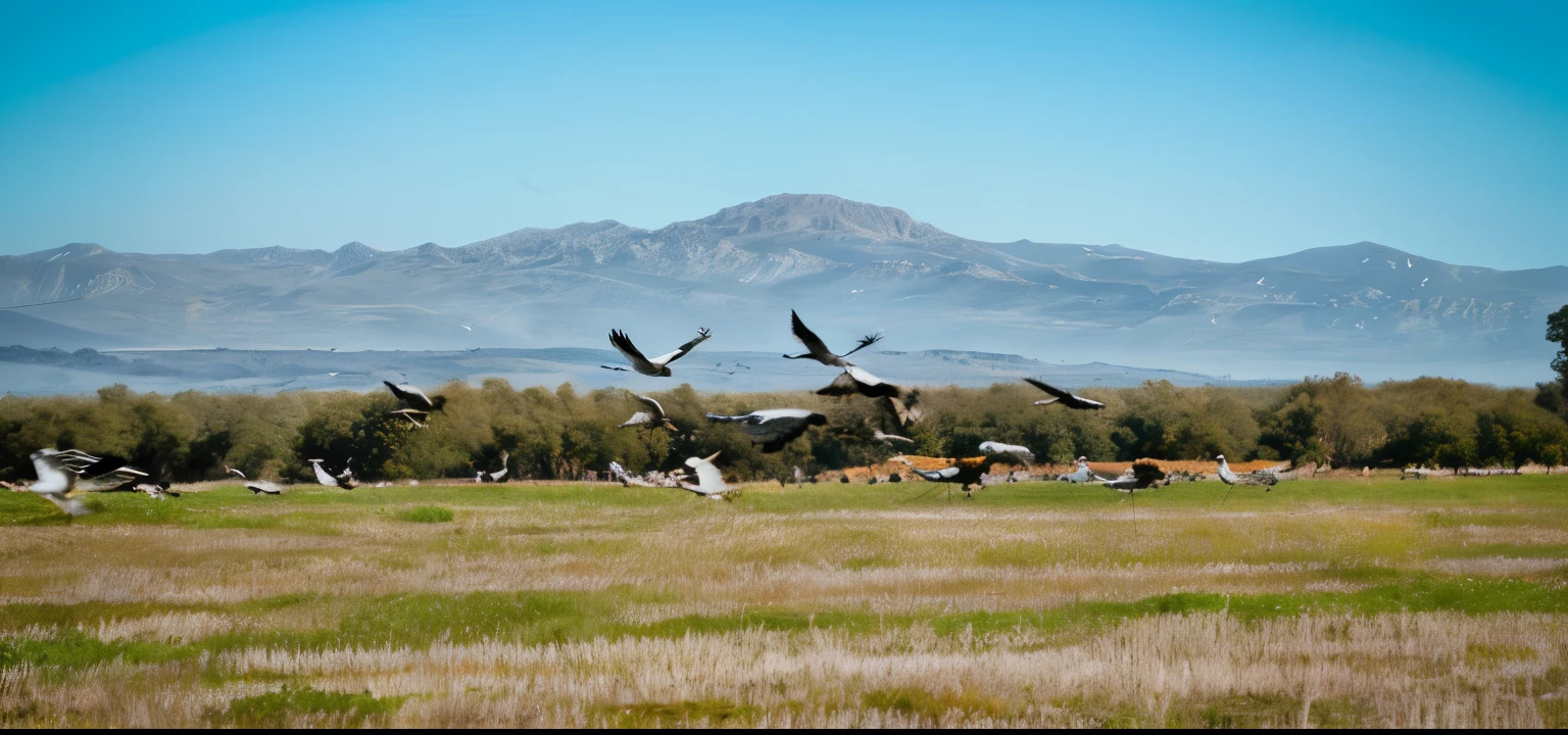 There are many birds flying in the sky over a field., Helicopters and tremendous birds, cranes, Birds flying in the distance, flying birds in the distance, felucia Tierrascape, Tierra, Flying birds in the distance, ( Tierra ), birds in the distance, por Mathias Kollros, bandadas de aves!!, centro de california, crane, birds in Vuelo, Vuelo