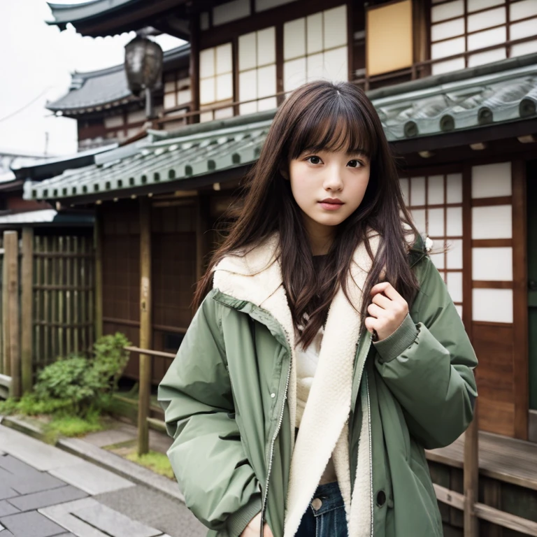 Wearing a down jacket、Japan Beautiful Girl、17 age、
