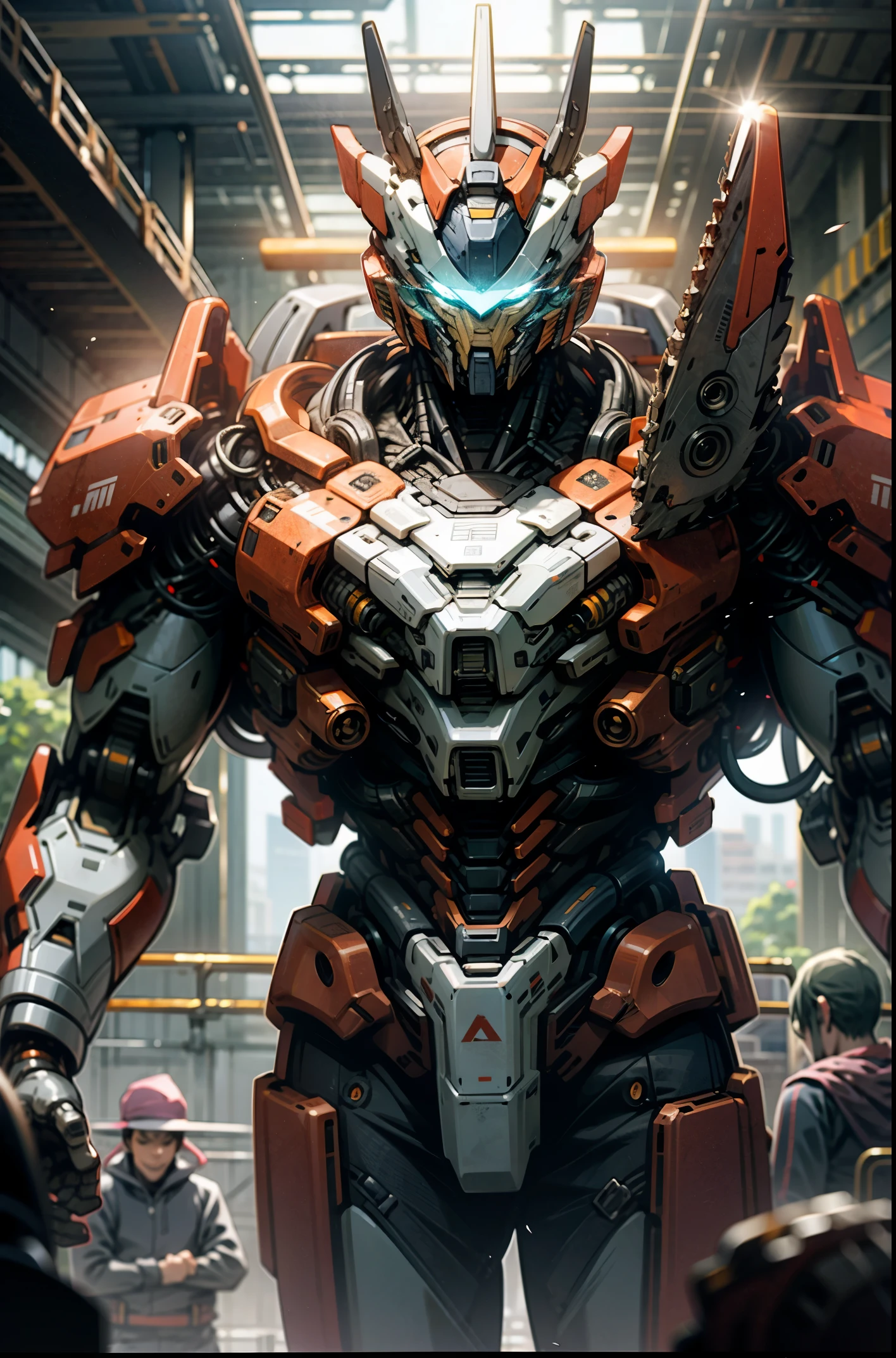 Optimus Prime ( Transformers) Dark_fanciful, cyber punk perssonage, (chainsaw, chainsaw man, Red: 1.1), 1人, Mechanical Wonder, Robotic presence, cybernetic guardians, in a worn mech suit, Internal metal [Rusty]), Elegant, Clear focus, Photo by Greg Rutkoski, gentlesoftlighting, vivd colour, tmasterpiece, ((the street)), cow boy shot, dynamicposes,