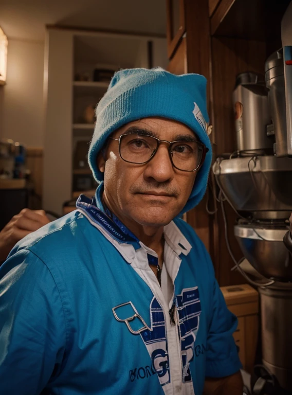 Mulher e homem estilo Disney pixar ,alta qualidade,melhor qualidadeUm homem de 50 anos, com cabelos grisalhos curtos, face de diamante, olhar rigoroso, e olhos castanhos esverdeados, Wearing blue white shirt with tie and glasses. Barba rala e grisalha.