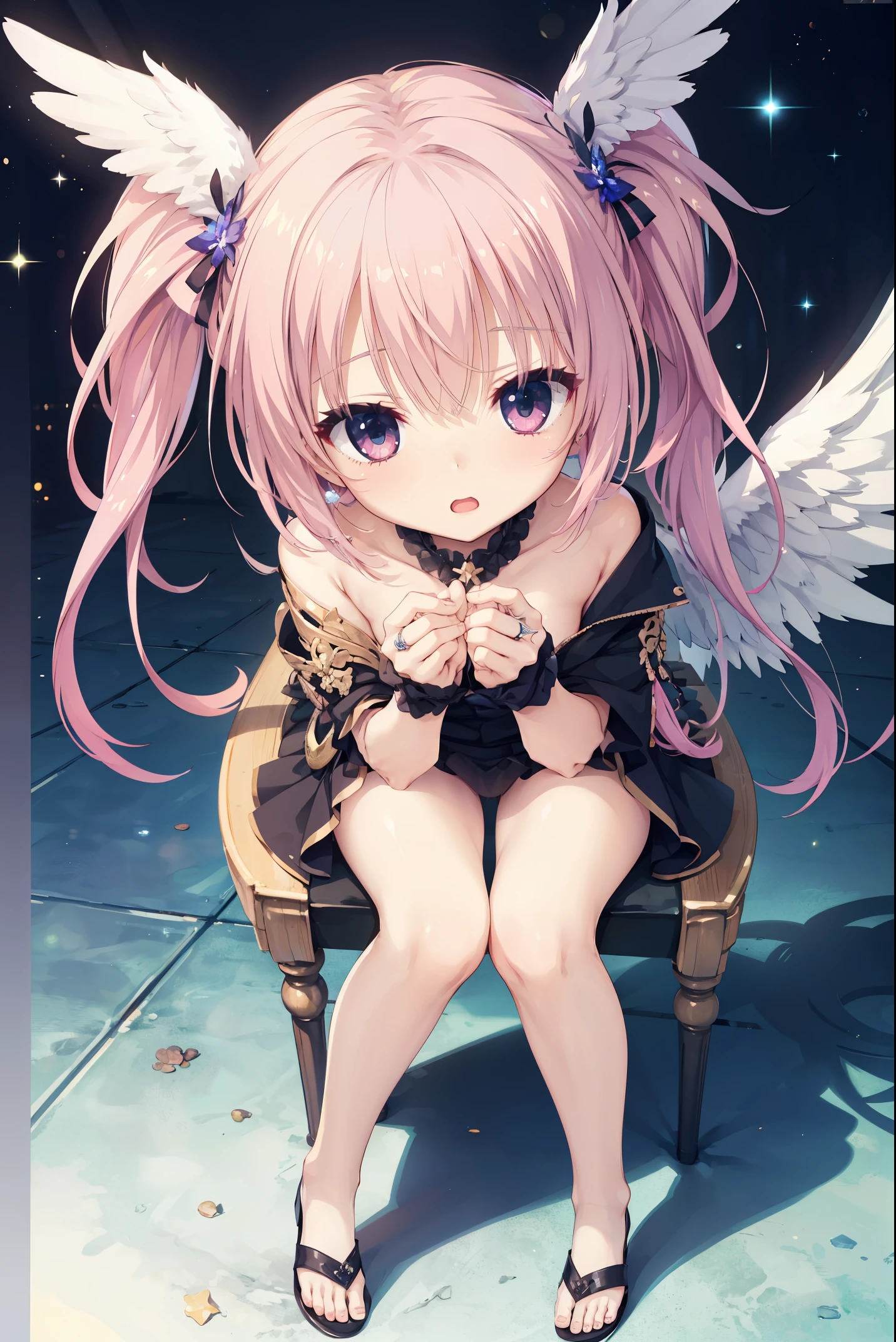 NSFW,((1man with 1woman,Having )),Riding on top of a naked man,straddle,Hand down,vaginal ,(Chibi:1.2)、（​masterpiece:1.4）、（top-quality：1.4)、（Very cute angel girl、hyperdetailed face、Eyes Like Gems、white very long hair、Colorful gradient hair:1.4）、（ring of angels：
1.4）、（Angel wings：1.4）、（full body Esbian、Perfect two arms、Perfect two legs:1.4）、(Perfect four fingers:1 thumb)、optic、brilliance、Bokeh、Ultra-fine