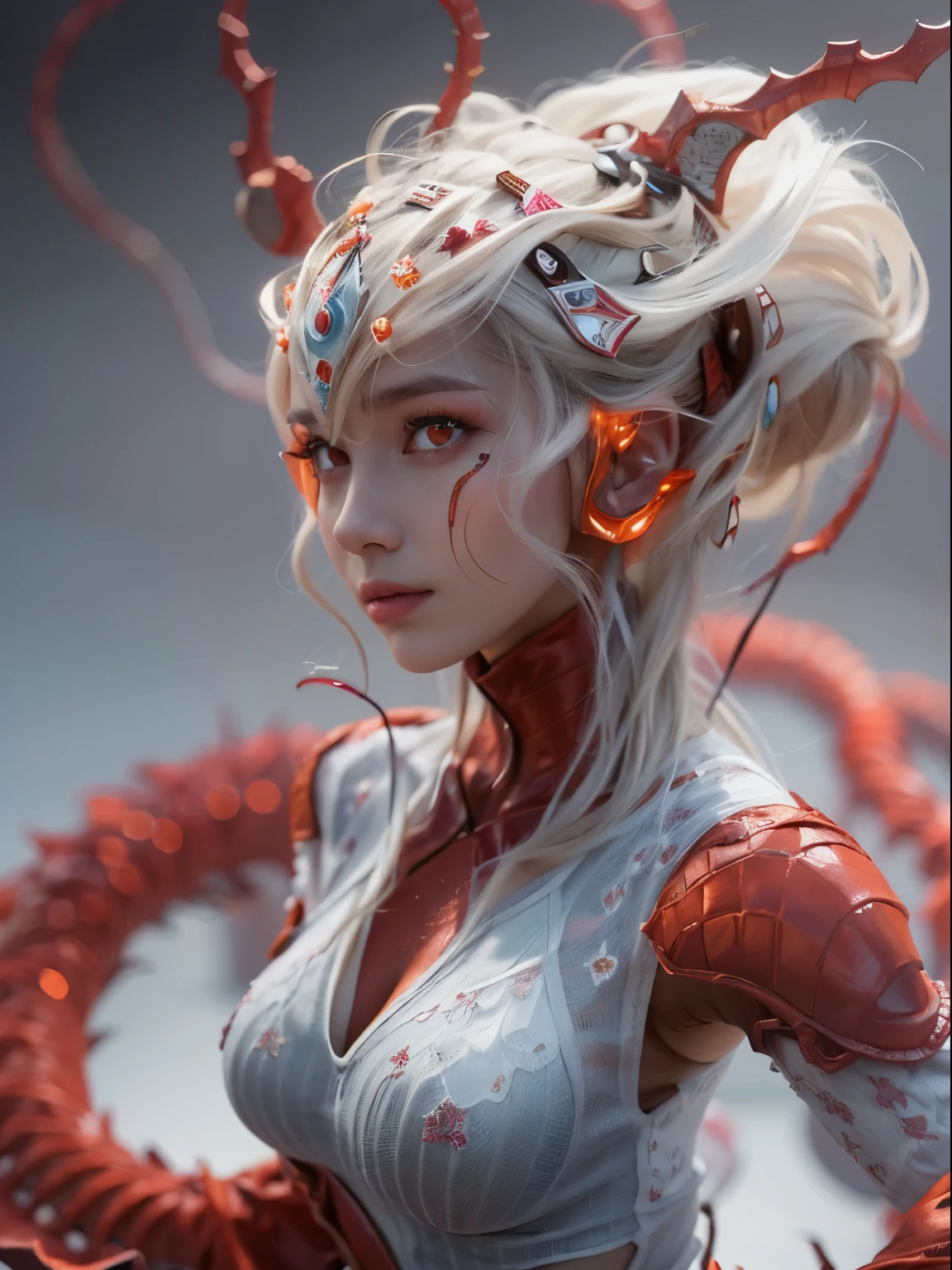 Female Alien, Beautiful face, seduces, red eyes, Full body like, A sexy, alien, No humans, an alien, cells are fused, Multiple hands, Lots of blue tentacle skin:1.5), extraterrestrial, cell, bio image, 魅惑的, Best Quality, 8K,,4K_quality, high_Definition,Dramatic Lighting, masutepiece:1.5,cinematic quality, detail up, Intricate details:1.2, 超A high resolution, High Definition, drawing faithfully, (Thick eyebrows:1.2), (Big scarlet eyes:1.6), Beautiful eyes with fine symmetry, (Ultra detailed eyes:1.2),(Highly detailed face and eyes:1.2), (High-resolution red-eye:1.4), Intimate face, (ultra detailed skin texture:1.4), Perfect Anatomy,  (Beautiful toned body:1.5),  (Moist skin:1.2), No makeup, (dark circles:1.1),