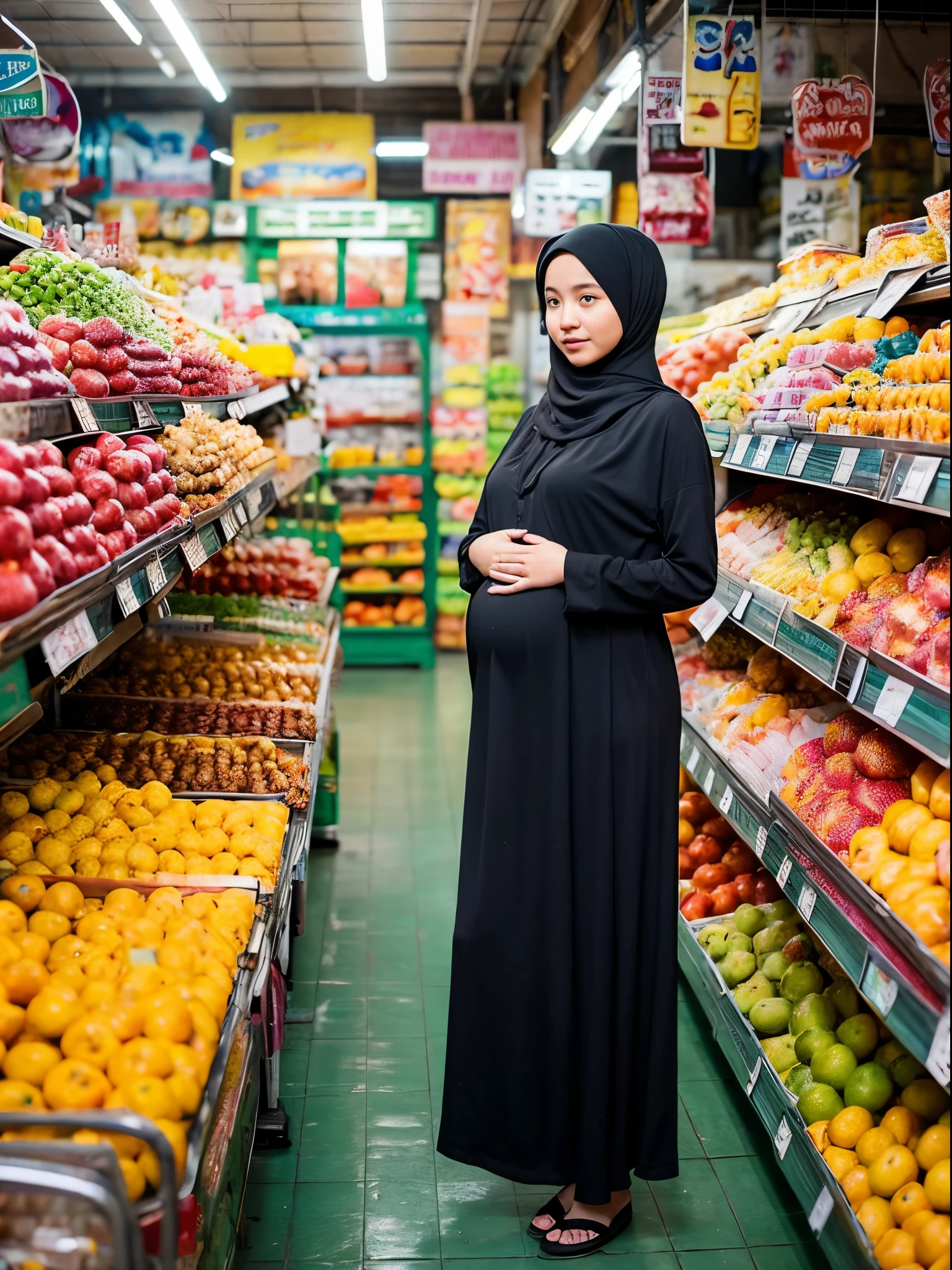 girl, , beauty, hijab, gamis, pregnant, minimarket