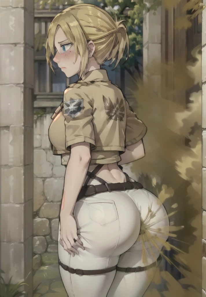 ((annie leonhart)),((velocity)),Attacked by farts, (((Women stand)),Embarrassed,velocity,((classic city)),((One Woman)),((fart while stand),her butt facing screen,fullbody,blue eye,detailed eyes,blushing)),(masterpiece:1.2、top-quality)、(the Extremely Detailed CG Unity 8K Wallpapers、ultra-detailliert、Best Shadows)、(细致背景)、(The best lighting、extremely delicate and beautiful)、depth of fields、1girl in、独奏 ,Women wear scout outfit,Ephemeral,,(blonde),(scout regiment outfit)),((((Girl embarassed when she smells the bad smell of farts)))),outfit like a scout regiment,((((profile facing diagonally)),((massive fart))