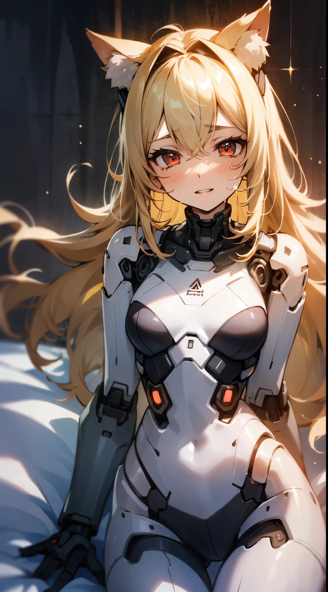 an extremely delicate,
beautiful girl,
break,
8k,
best quality,
masterpiece,
ultra hires,
ultra detailed girl,
super fine illustration,
break,
(looking at viewer),
rim lighting,
Cinematic Lighting,
bloom,
glowing,
moody lighting,
on bed,
hotel bedroom,
break,
1girl,
solo,
(cyborg girl:1.3),
college age,
perfect female body,
(lie on one's back:1.2),
(embarrassed, hapiness, blush:1.3),
(steam:0.8),
(wet:0.8),
(trembling:0.8),
(sweat:0.8),
(parted lips:1.3),
(half open eyes),
(feeling weak:1.3),
arching the body backward,
long hair,
big hair,
air bangs,
long bangs between eyes,
fluffy hair,
(shiny blonde hair),
boyish face,
(red eyes),
(glowing cyborg eyes:1.2),
(bare thighs:1.2),
(bare shoulders:1.2),
doll joints,
small breasts,
break,
white body,
thigh high socks,
pale pink power lamp,
cat ear headgear,