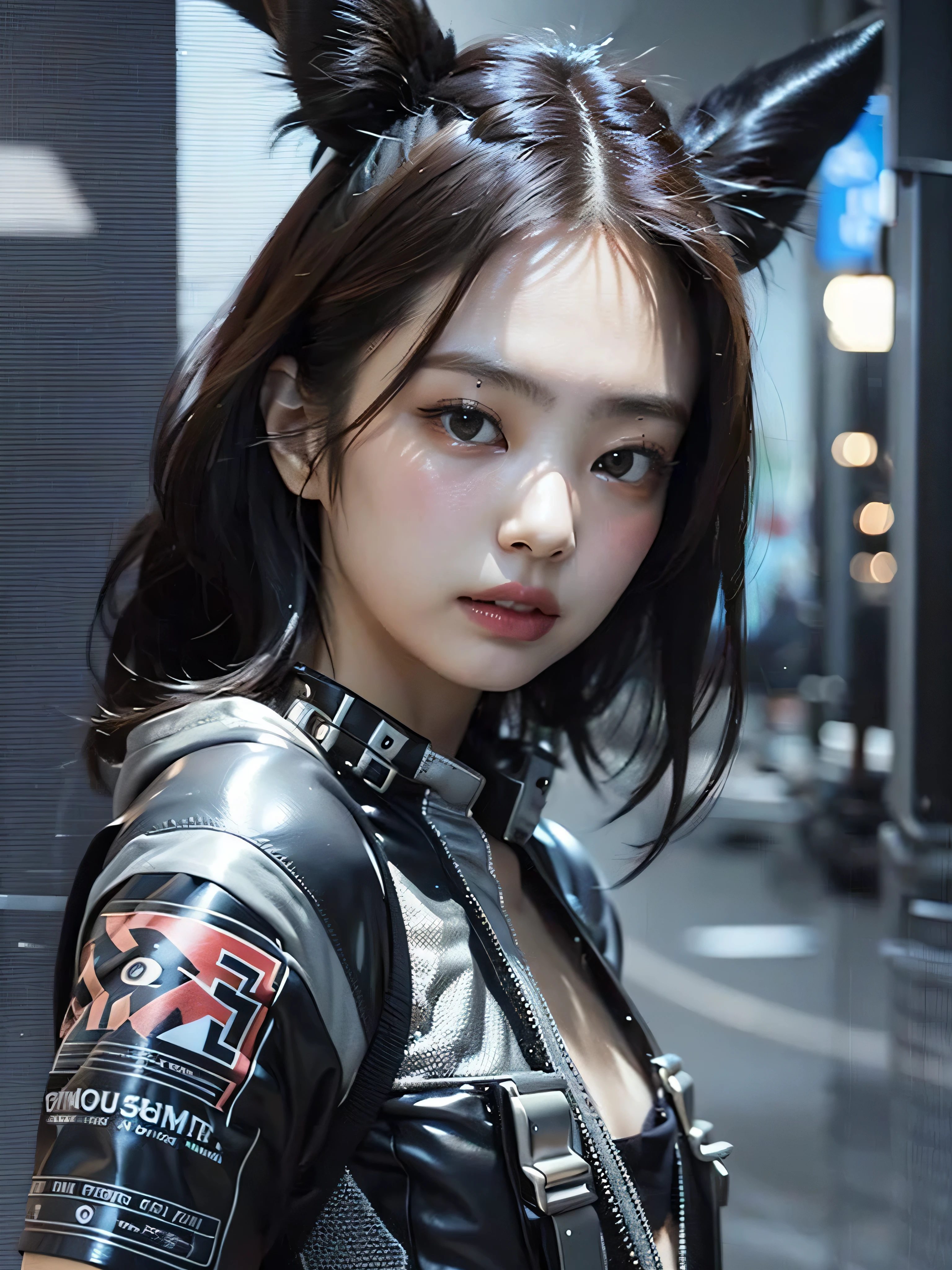 Change background cyberpunk,realistic botal ,8k ,ultra realistic, Jennie Kim,