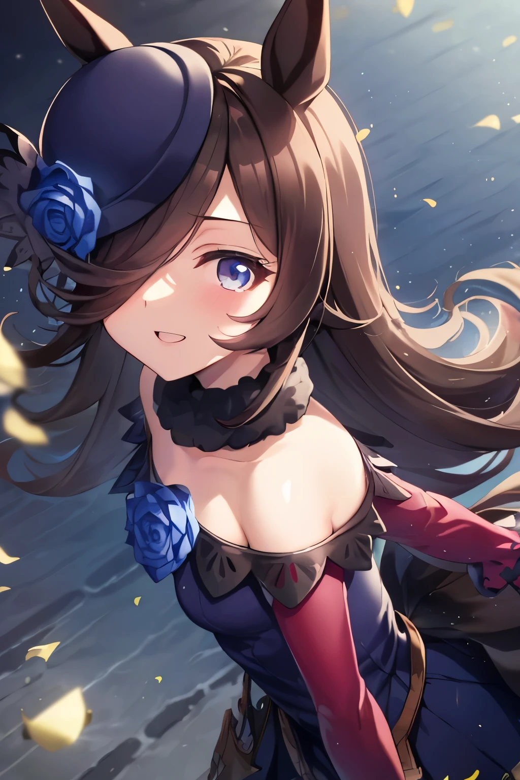 (masutepiece.top-quality).(Dynamic Angle). (Very spectacular detail CG painting),(image perfect)、comic strip.Illustration.1 girl in.Detailed face、face perfect.delicated face、girl wearing a delicate uniform、Textured skin、Black hair.long、(Horse-eared girl)Horse-eared girl、((Beautiful blue eyes)).Delicate and beautiful eyes、Eyes written in detail、Reflected eyes、smil.(gazing at viewer:1.3).(A little red in the face:0.8)、8k wallpaper、cowboy shot、Reflected Light、highestdetailed、Convoluted、Delicate background、Textured skin、Detailed skin、(ultra res)、Wearing a uniform
