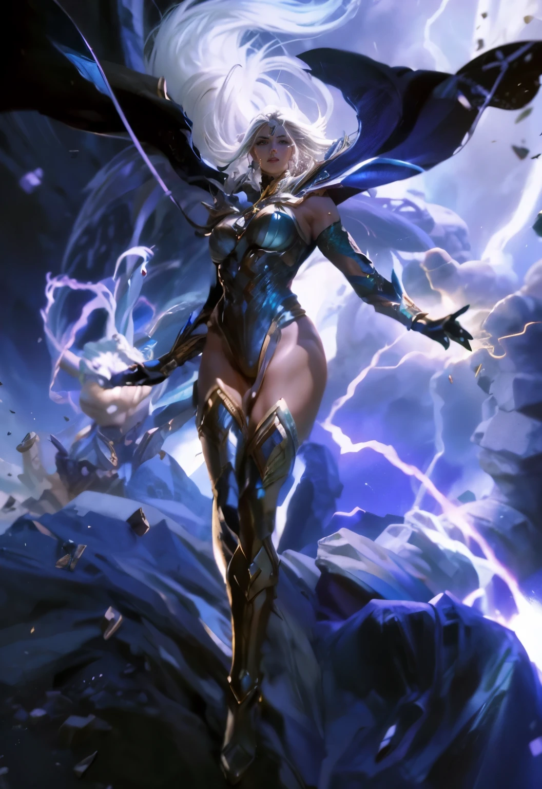 Storm - xman, Mulher musculosa, Asgard，valkyrie，Senhora Cavaleiro，anatomia correta，epic fantasy digital art，tmasterpiece，8k，high-definition resolution realistic color body, alta qulidade，, Epic composition,