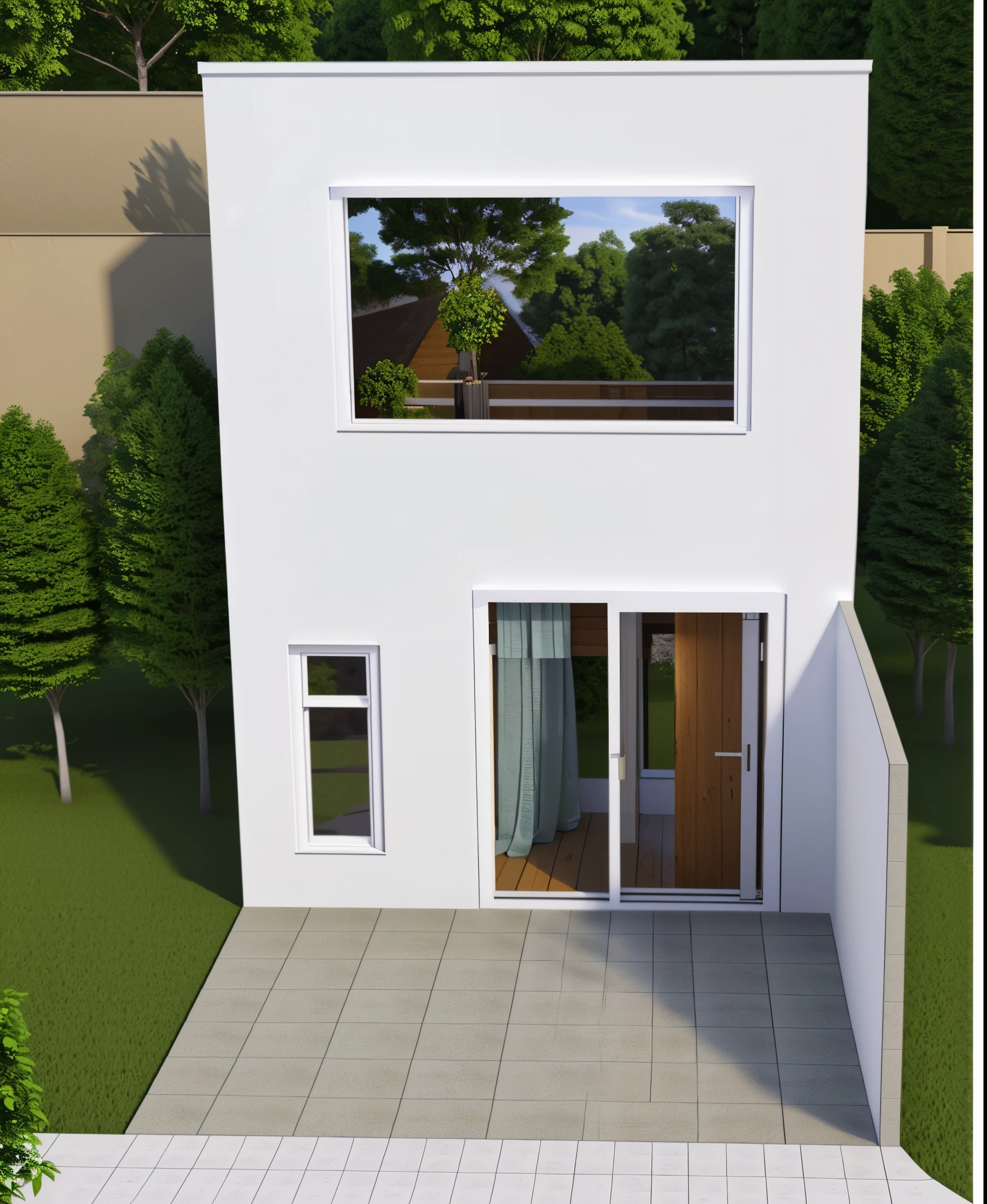 arafed view of a small house with a patio and a door, detailed rendering, isometric view from behind, rendered 3d model, 3 / 4 view, 3/4 view, 3/4 view realistic, straight camera view, 3d rendered model, 3d rendering, 3 d rendering, floor plan view, conceptual rendering, 3d rendered
