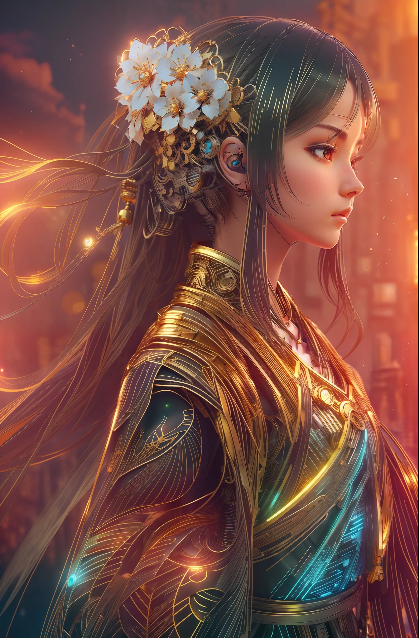 Beautiful mecha sci-fi girl，Pretty metallic headband jumpsuit，ultra - detailed，HighDynamicRange，hyper HD，studio light,超精细Uniformity,Focus sharp,Physical rendering,Extremely detailed description,professional,vibrant with colors,The background is blurred,like a dream艺术,Uniformity,like a dream,hyper realisitc,电影灯光,Colorful lights,3D,Octagon rendering,Meticulous and complex,Complex and detailed quality，8K，A high resolution，tmasterpiece）