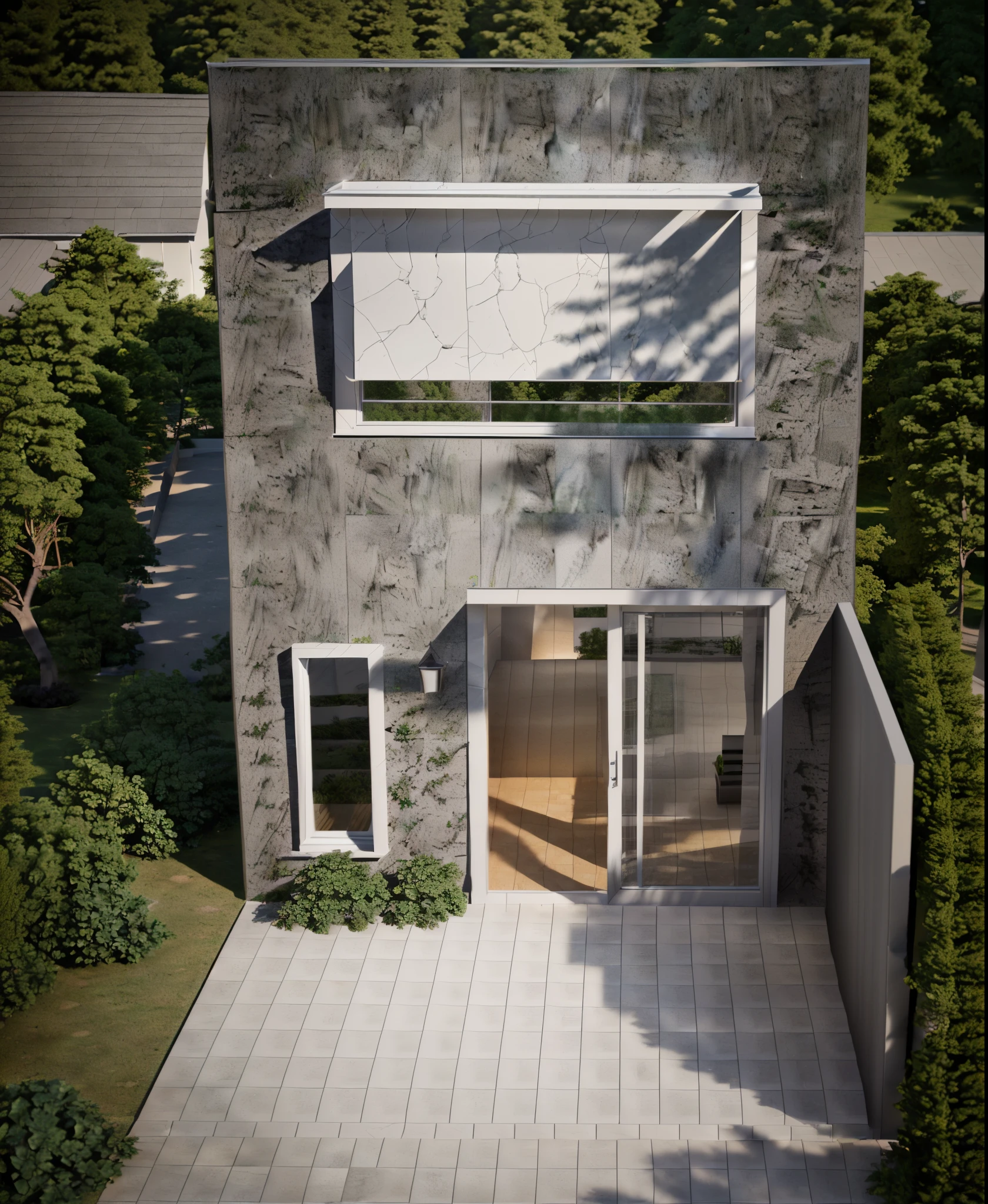 Townhouse, with bancony  ((main material: Aluminum and glass, (((There is a window on the left  1.3))) and a stone walkway, lumion render, architectural render, concept house, architectural 3 d render, rendered in lumion pro, architectural visualization, architectural visualisation, award-winning render, lumion rendering, high quality rendering, professional render, high render, precise architectural rendering, stunning render, contemporary house, clean render