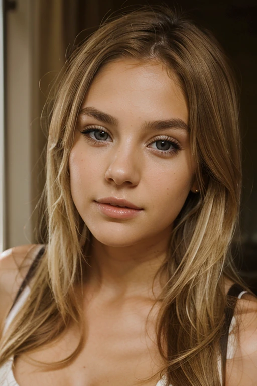 A Beautiful Young Woman with Dirty Blonde hair and Deep Brown eyes