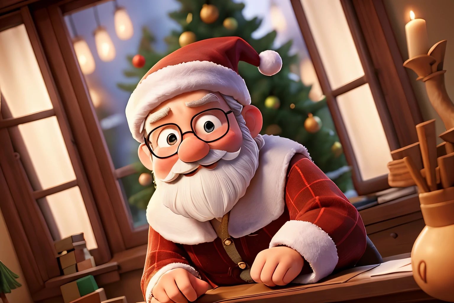 Christmas theme:1.37,Merry Christmas!Santa Claus outside the window。