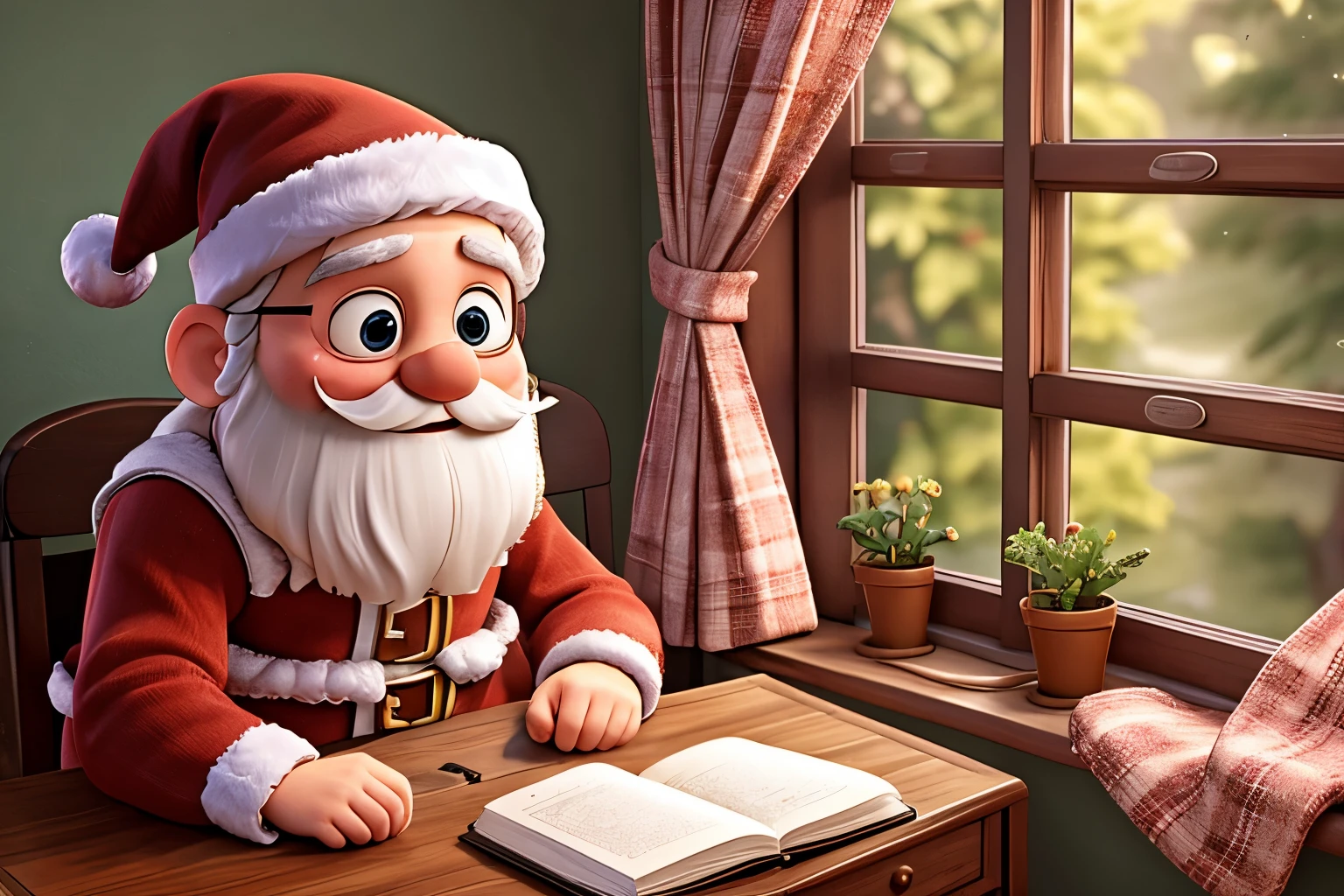 Christmas theme:1.37,Merry Christmas!Santa Claus outside the window。